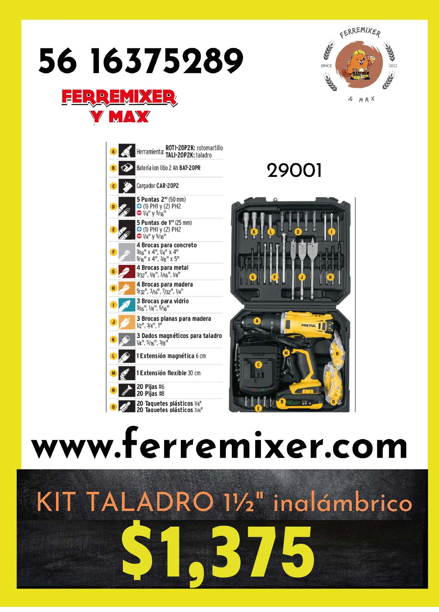 TALADRO KIT 1/2" CON PORTAFOLIO Y ACCESORIOS