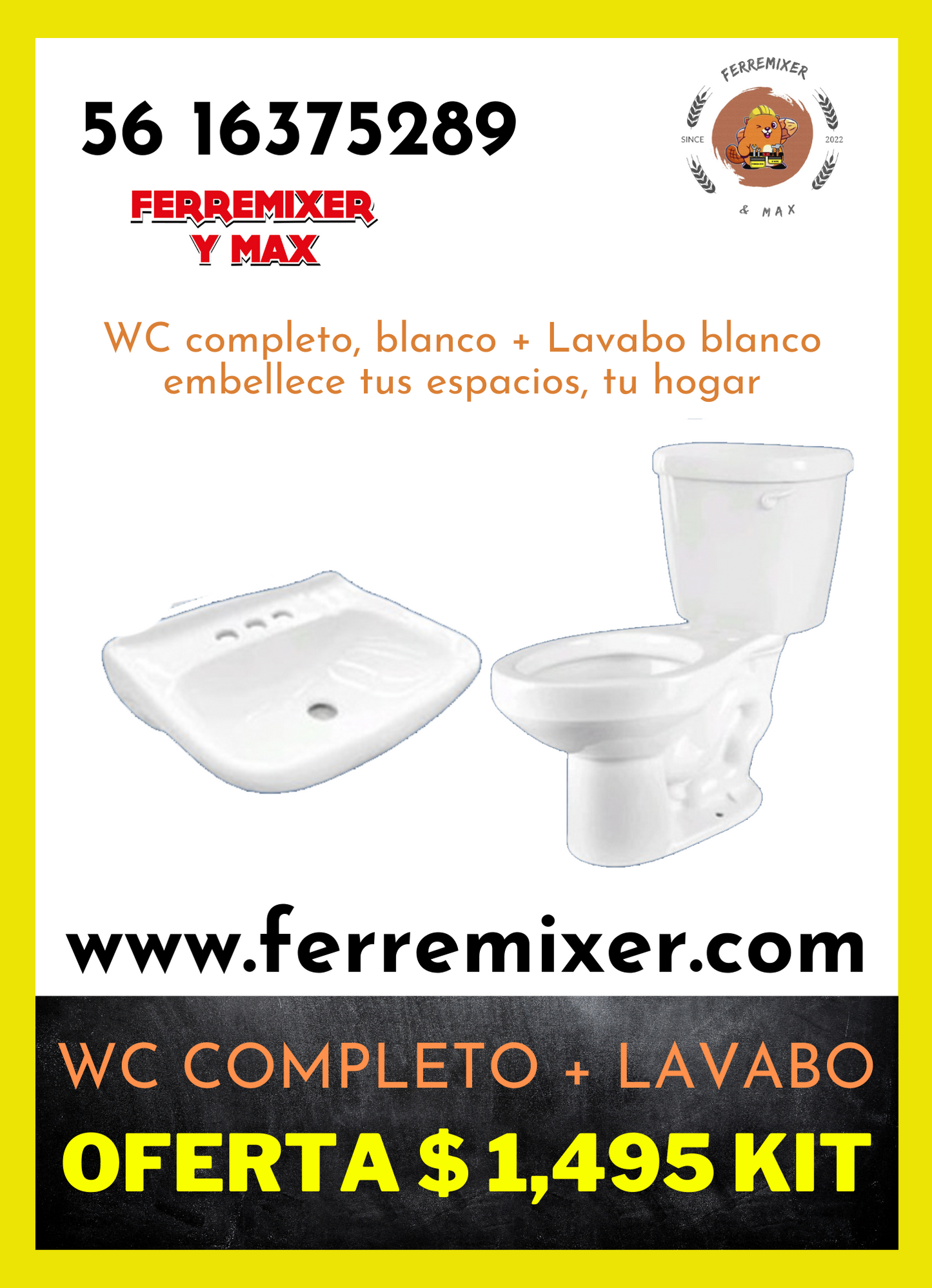 WC + Lavabo kit Completo color Blanco