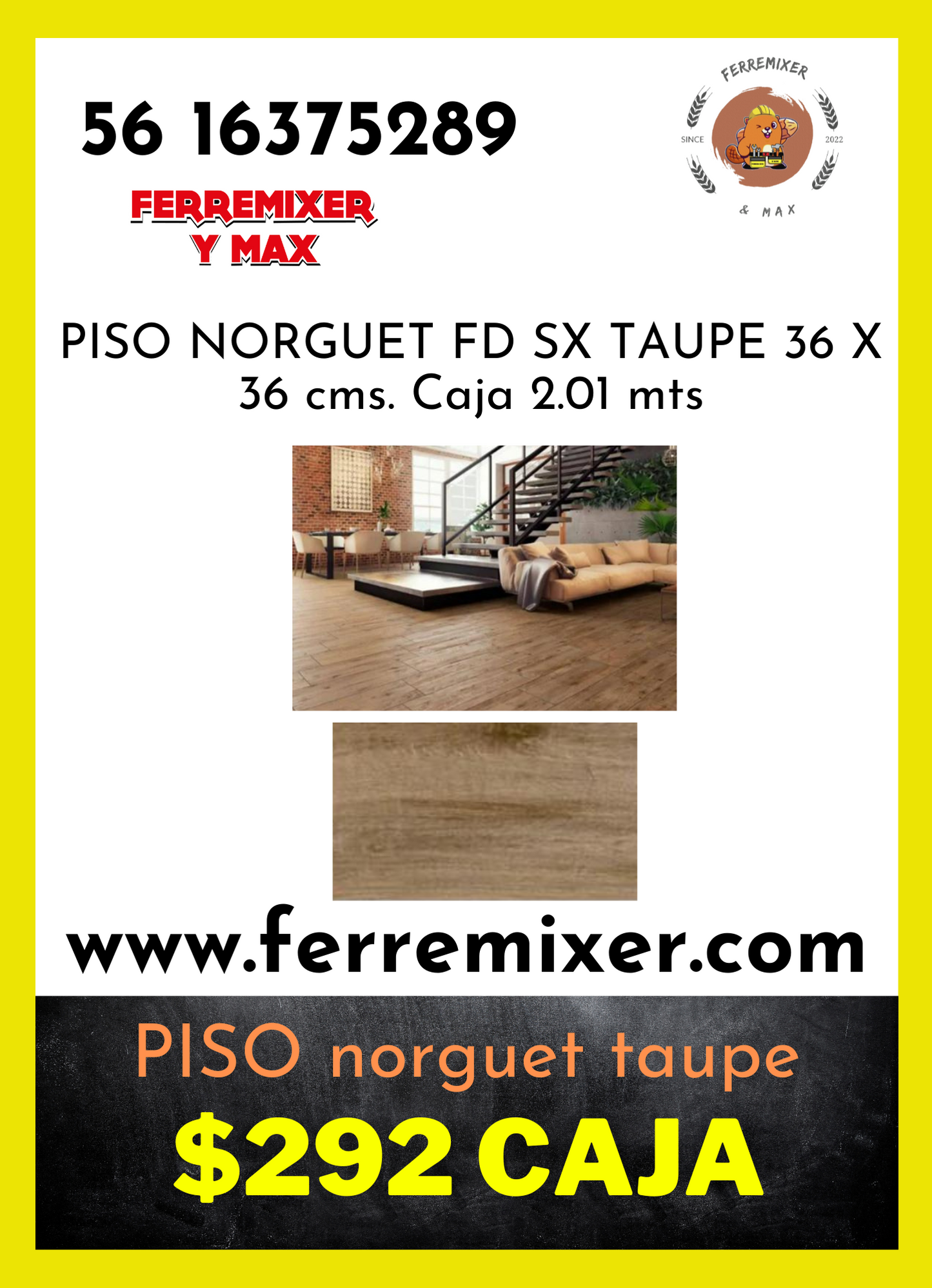 a embellecer tus sueños PISO NORGUET FD SX TAUPE 36 X 36 cms. Caja 2.01 mts