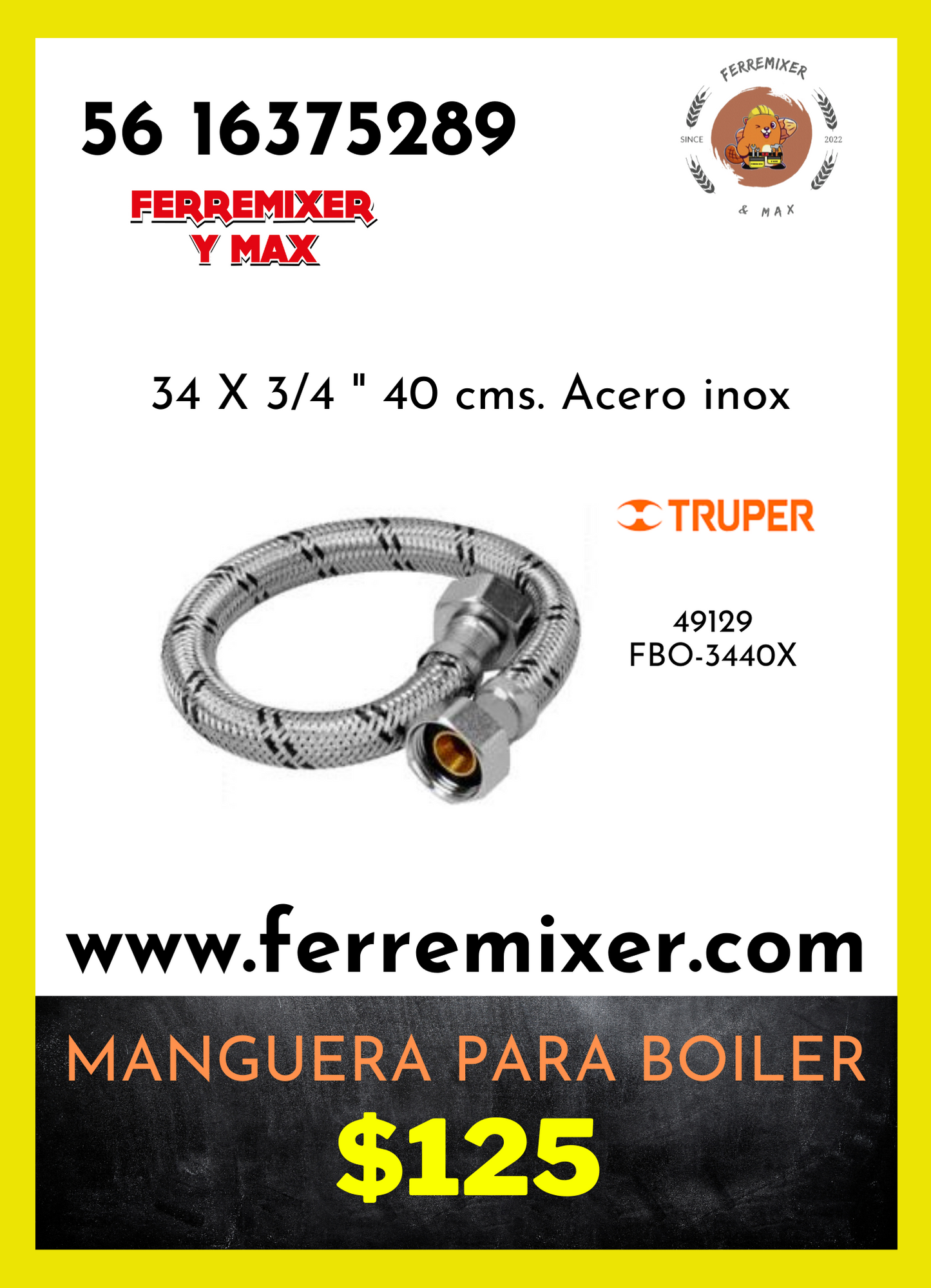 GAS MANGUERA PARA BOILER 3/4 x 3/4