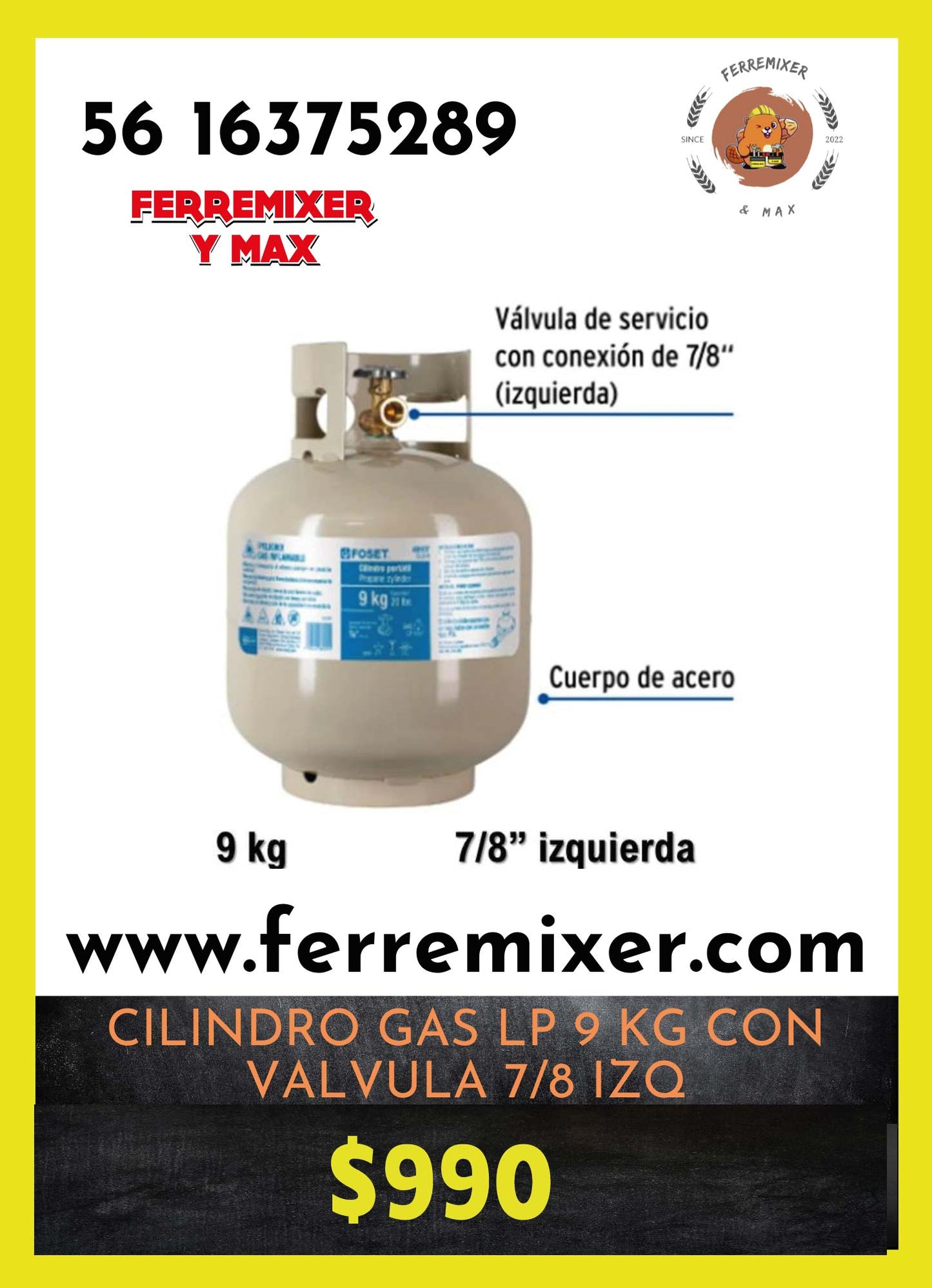 GAS cilindro de Tanque 9 kgs portátil