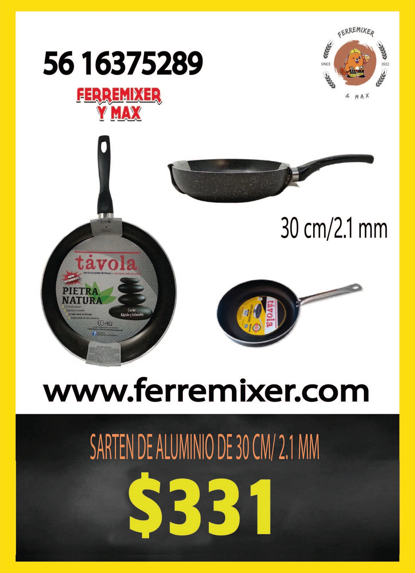COCINA SARTEN DE ALUMINIO DE 30 CM/ 2.1 MM