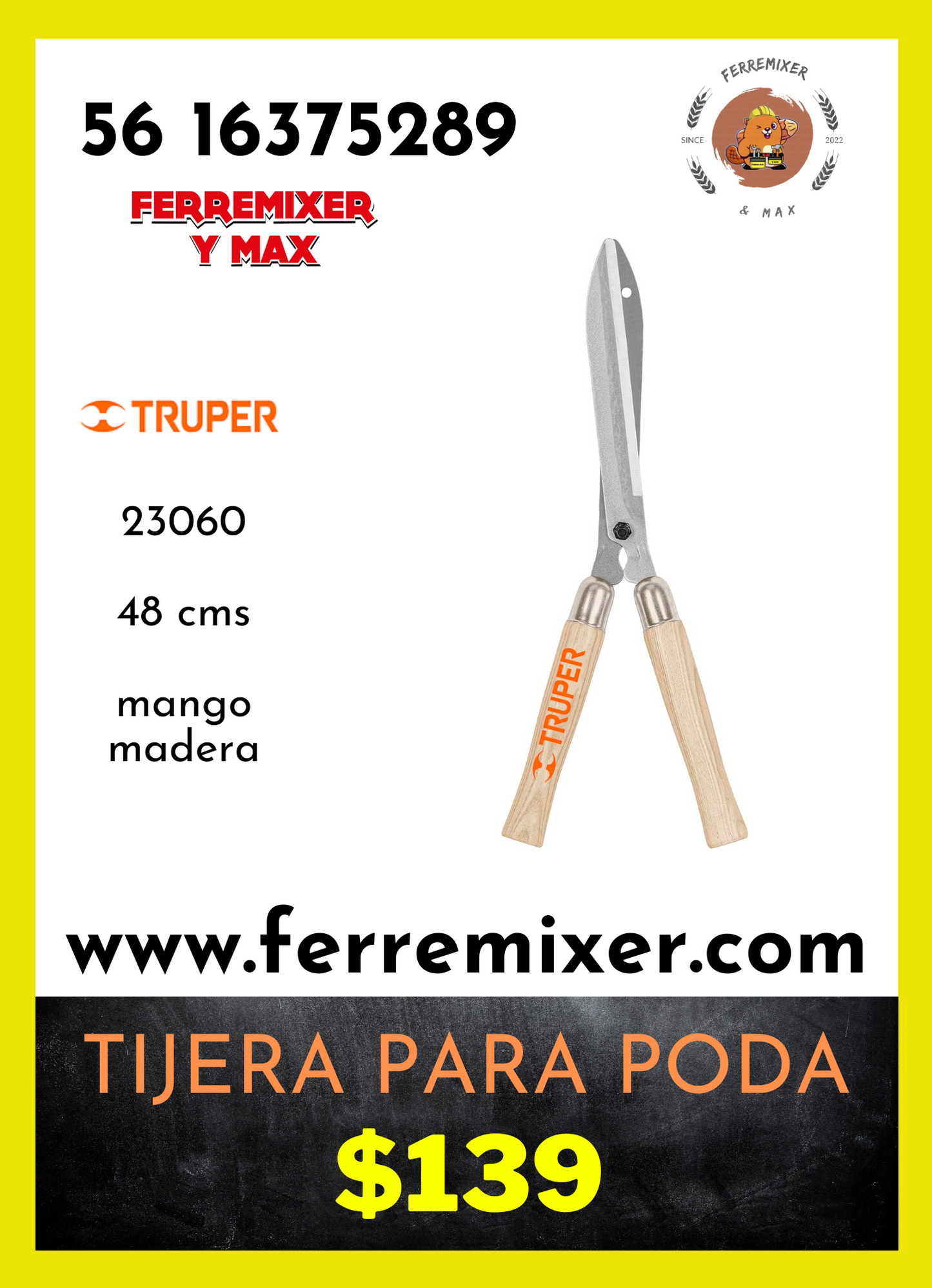 TIJERA PODADORA MANGO DE MADERA | Tiempo de entrega: 1 día hábil