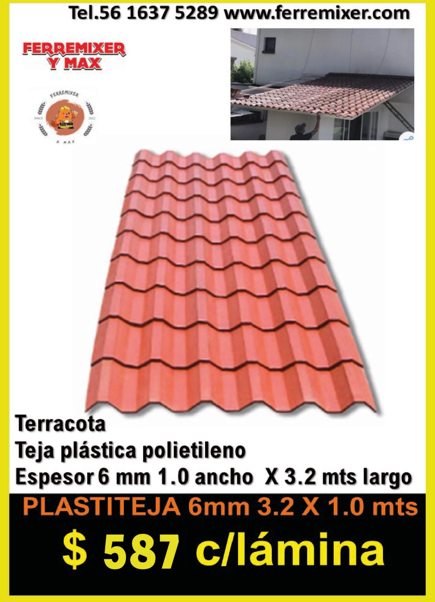 TEJA PLASTITEJA DURATEJA 1.00 X 3.20 mts terracota