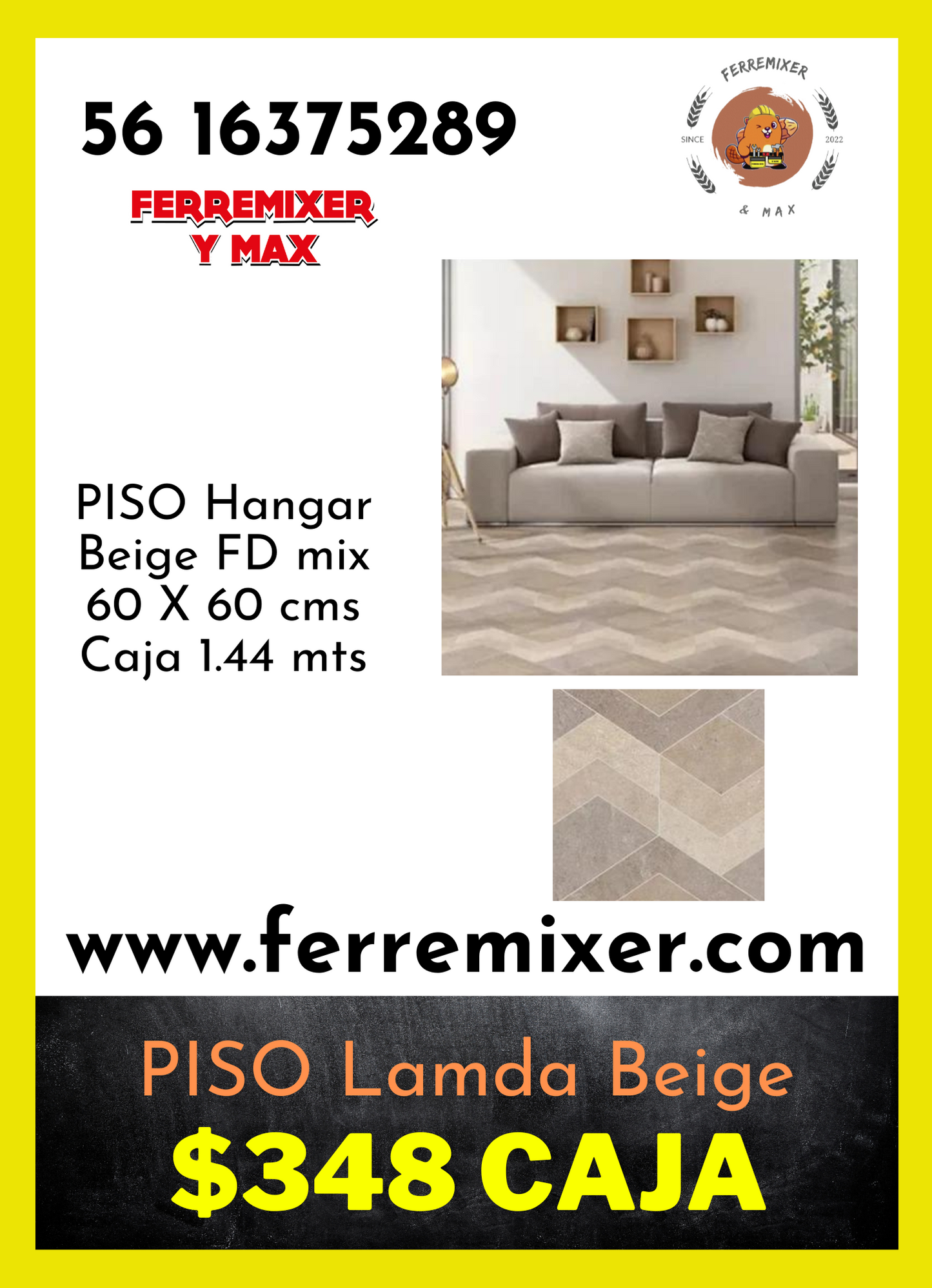 a embellecer tu sueño PISO HANGAR Beige FD mix 60 X 60 cms 1.44 mts CAJA tiempo de entrega: 2 días