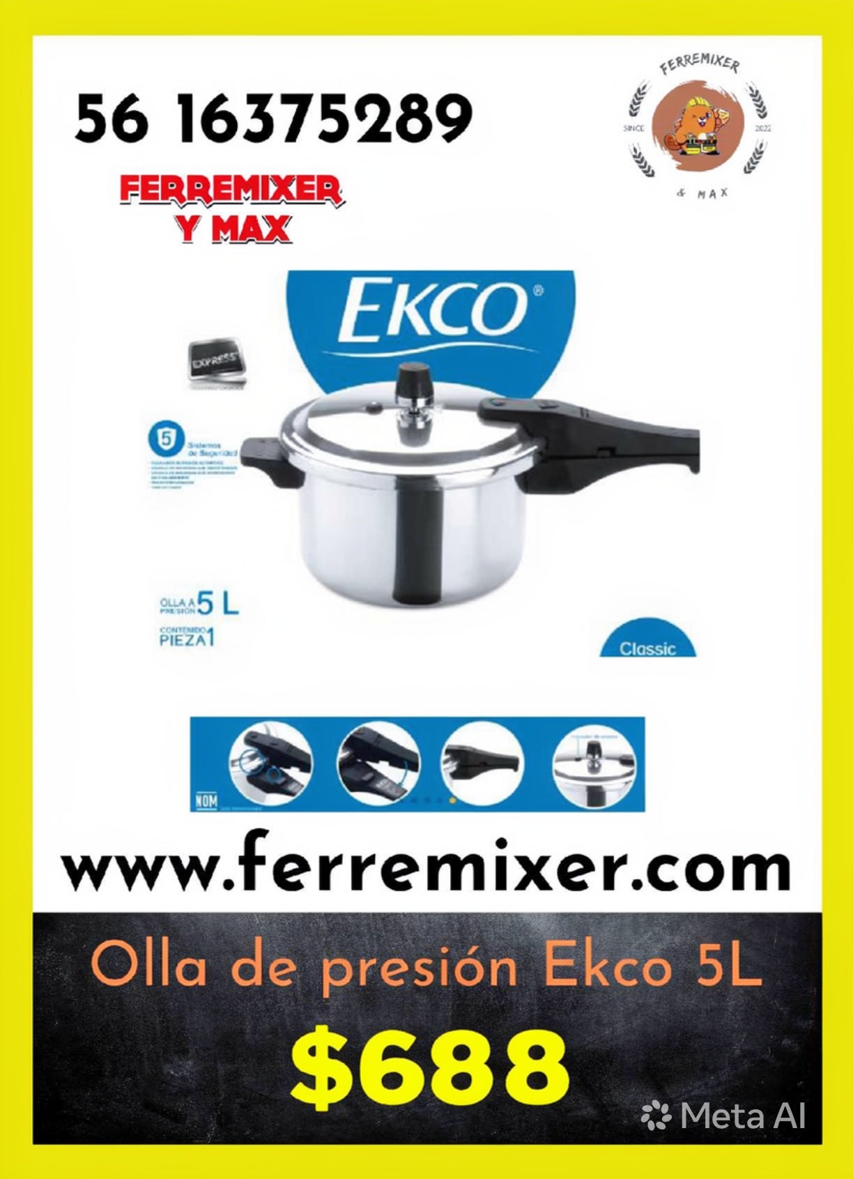 Cocina, Olla express de presión EKco 5 Lts