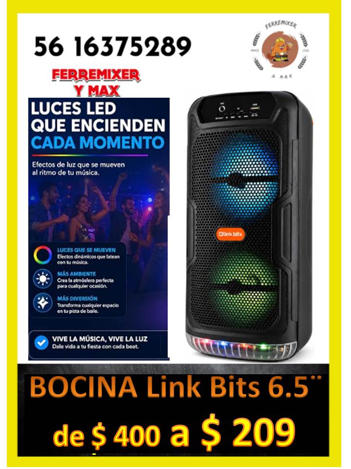 BOCINA 6.5" link bits portátil Radio FM, USB