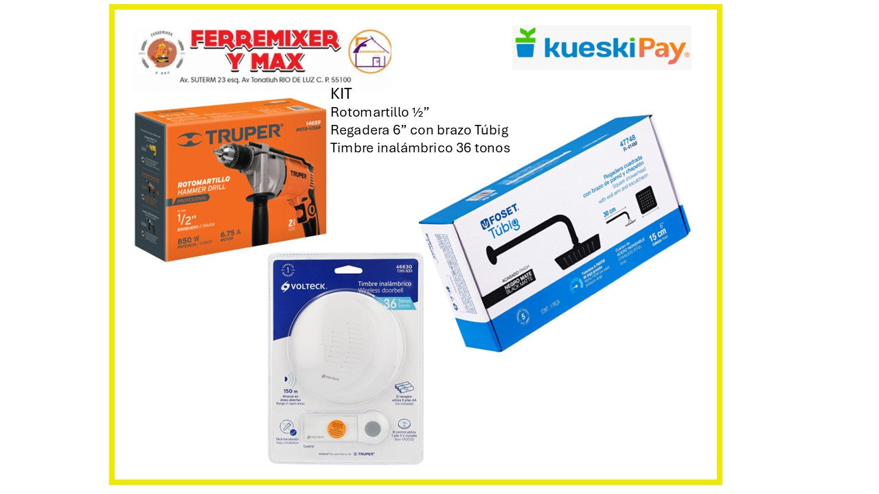 KIT PROMO ROTOMARTILLO + TIMBRE + REGADERA
