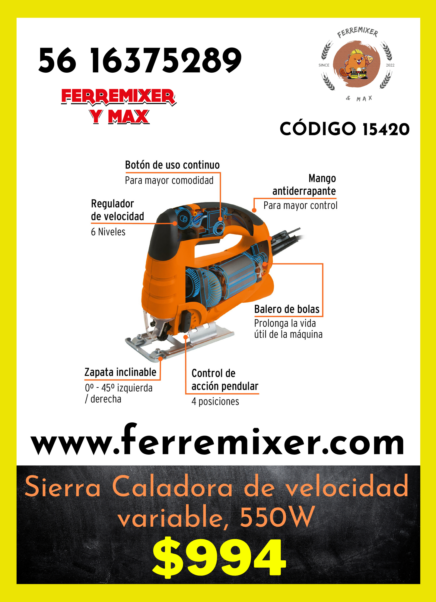 Sierra Caladora de velocidad variable, 550W