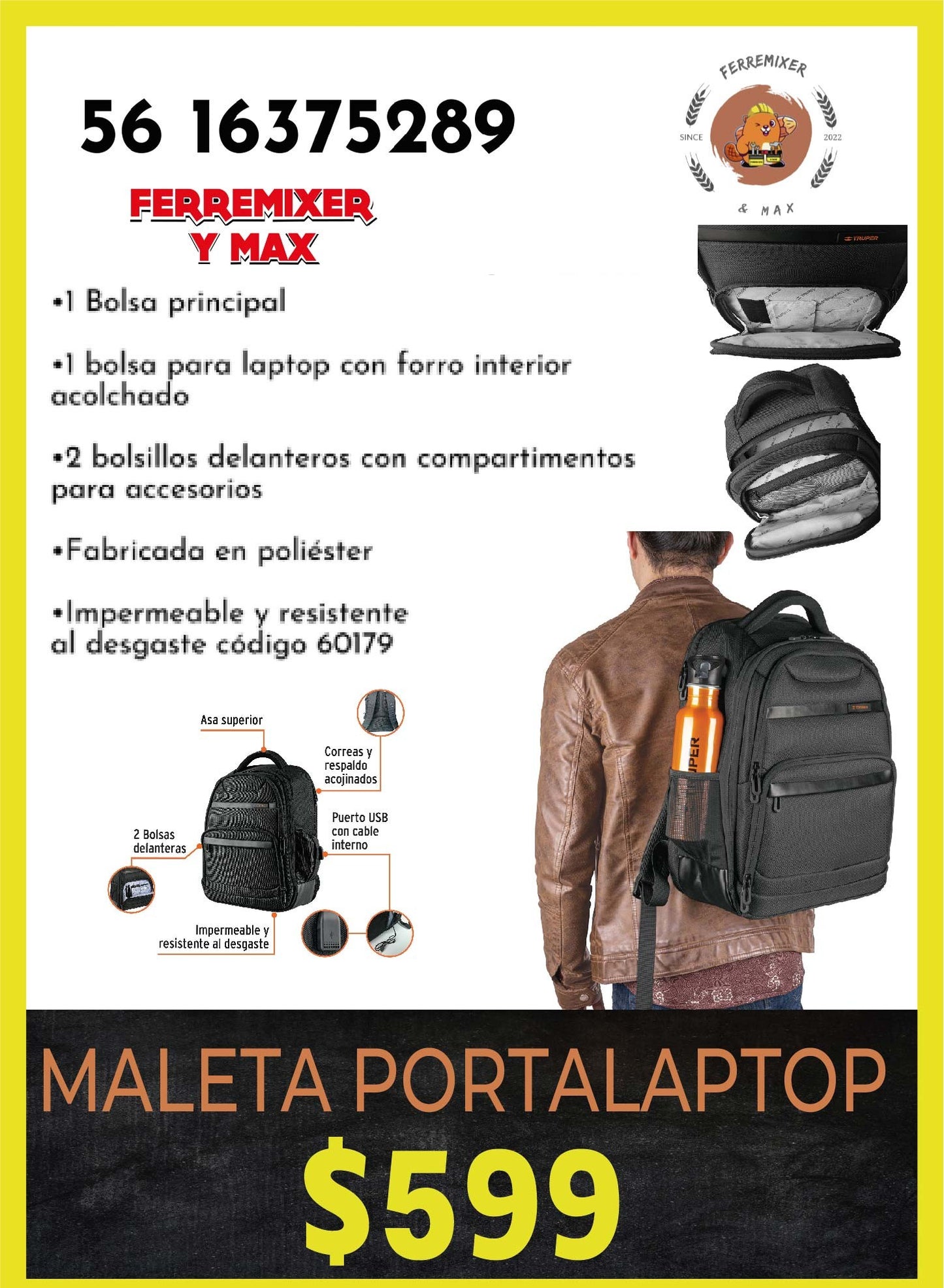 Maleta portaLaptop compartimentos