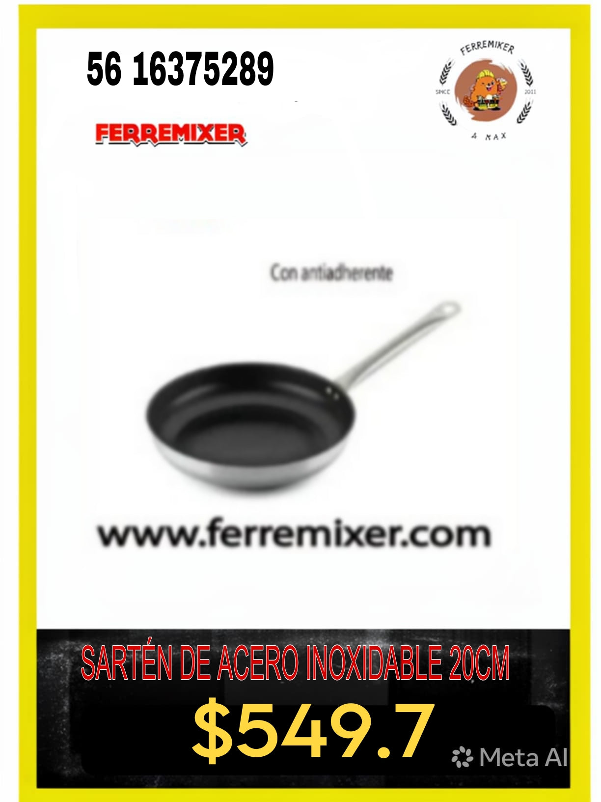 COCINA SARTEN DE ACERO INOXIDABLE 20 cm