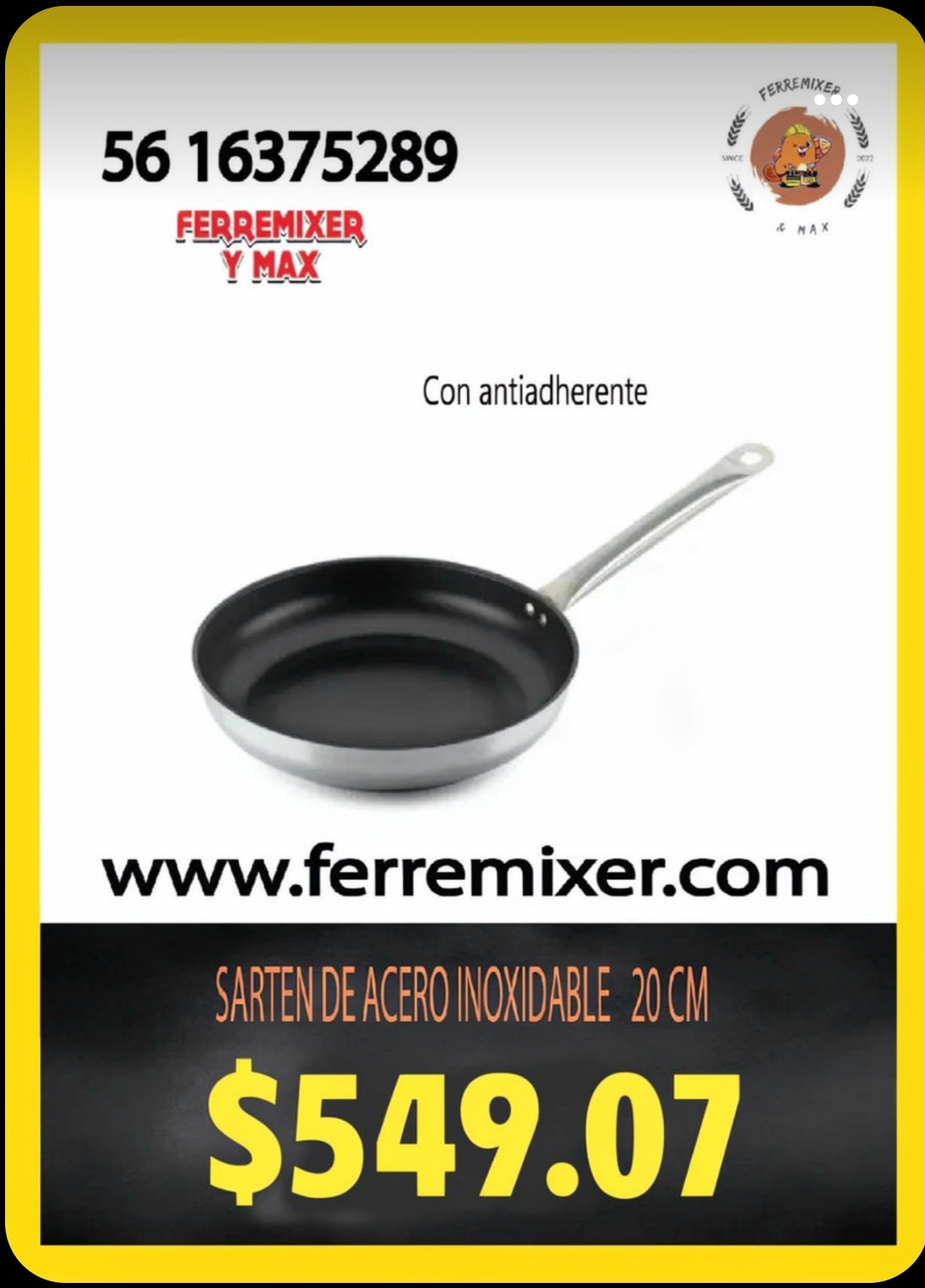 COCINA SARTEN DE ACERO INOXIDABLE CON ANTIADHERENTE 20 cm