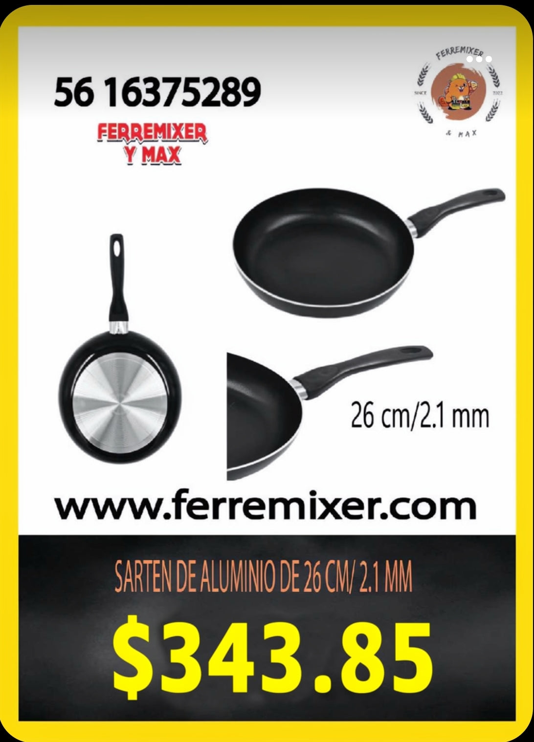COCINA SARTEN DE ALUMINIO DE 26 CM/ 2.1 MM