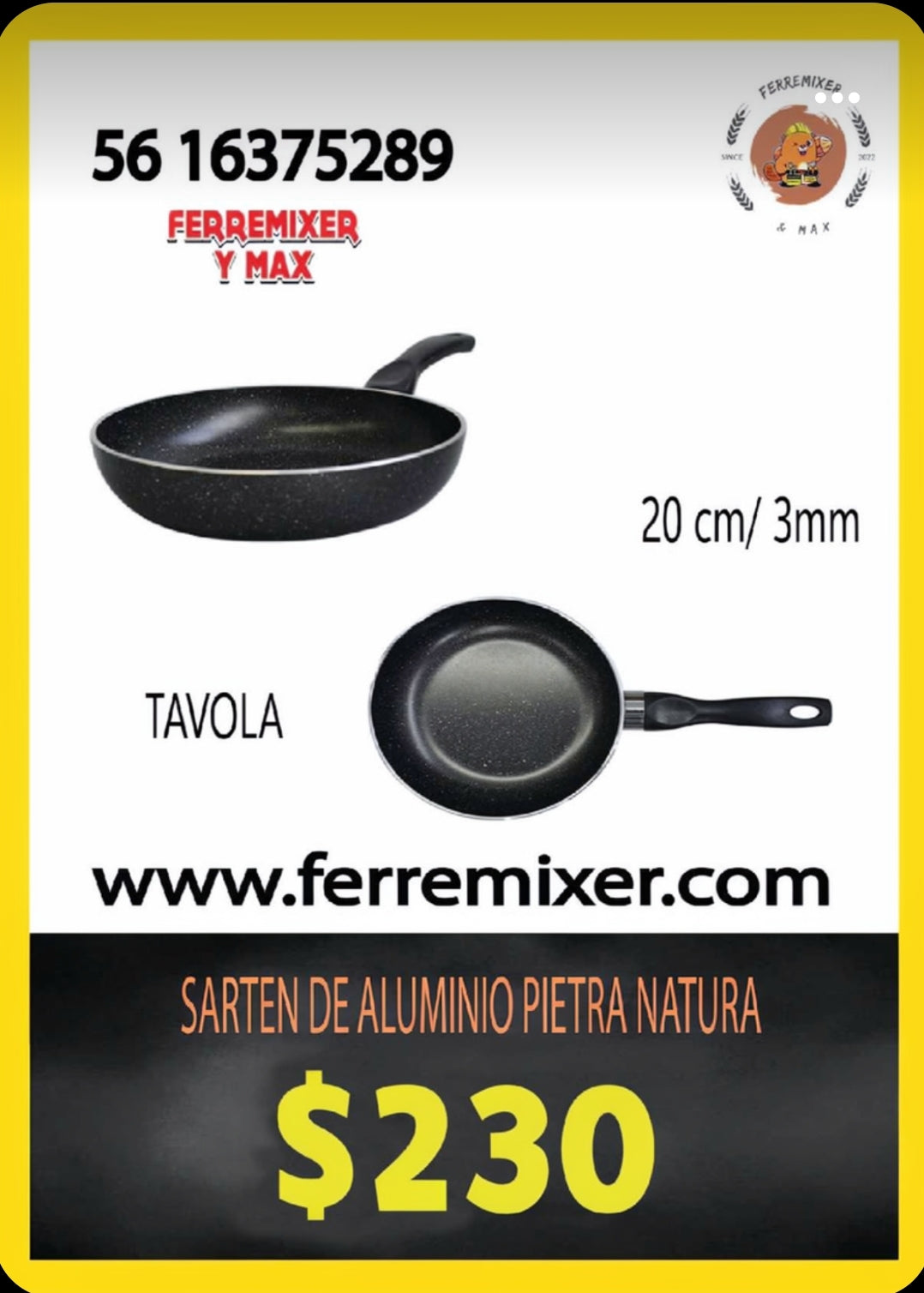 COCINA SARTEN DE ALUMINIO PIETRA NATURA DE 20 CM/ 3MM