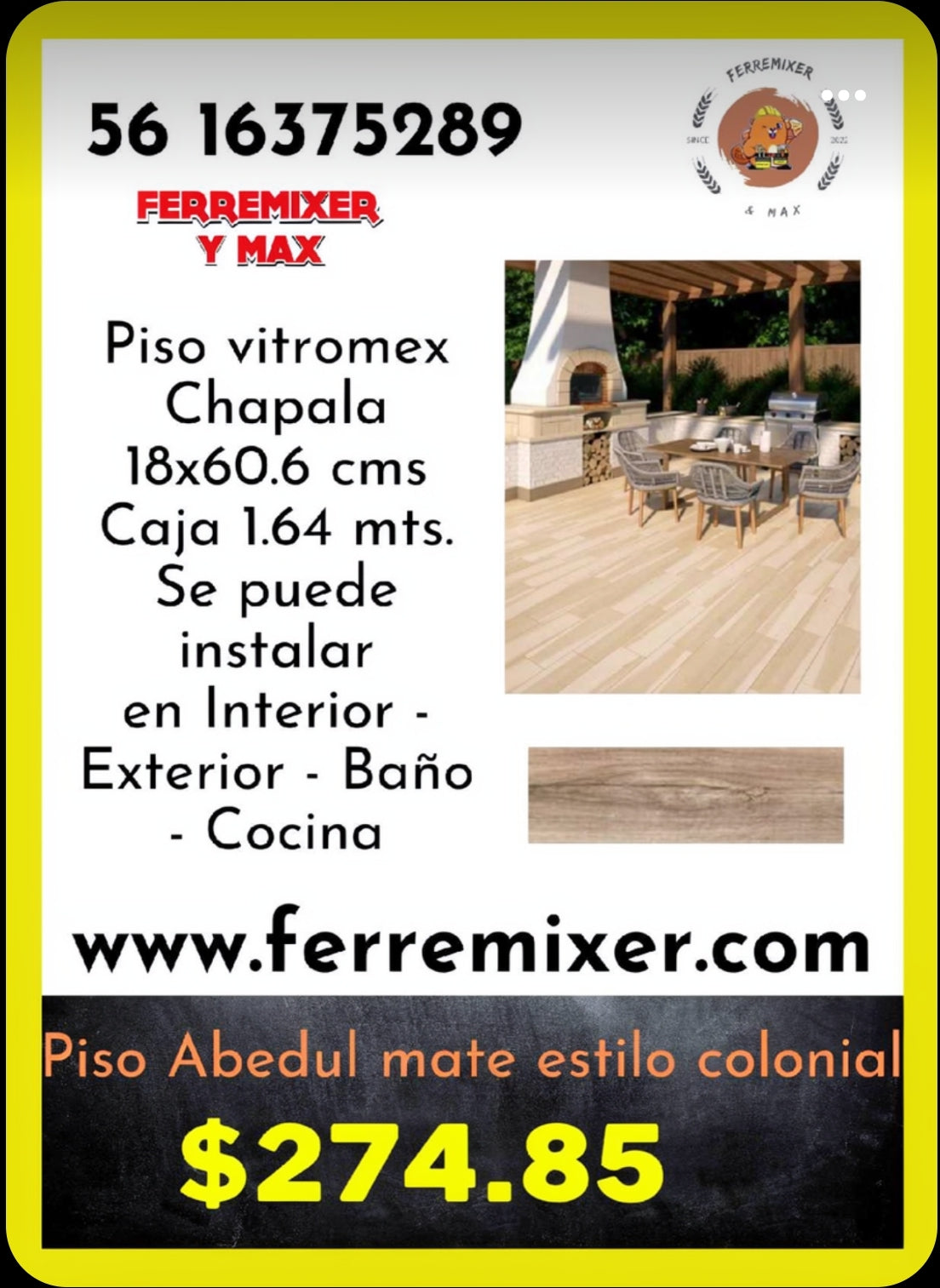 a embellecer tu sueño, PISO CHAPALA VITROMEX BAÑOS Y COCINAS 1.64 mts CAJA