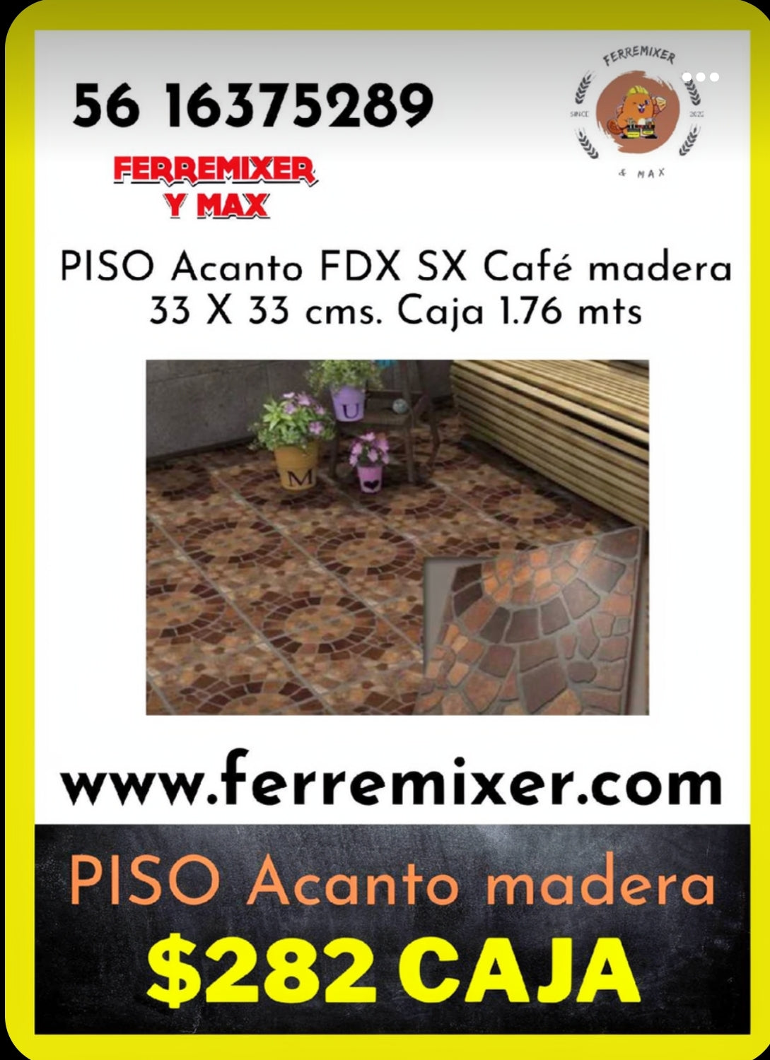 a embellecer tu sueño PISO ACANTO CAFÉ MADERA 33X33 CMS CAJA 1.76mts. tiempo de entrega domicilio: 2 dias