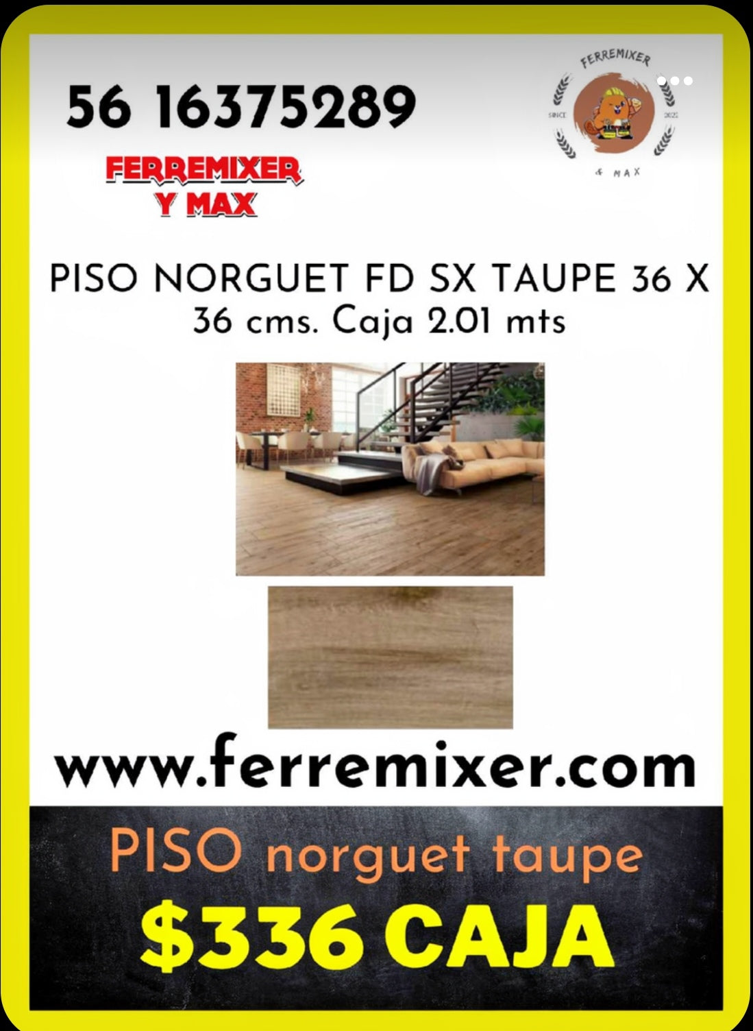 a embellecer tus sueños PISO NORGUET FD SX TAUPE 36 X 36 cms. Caja 2.01 mts