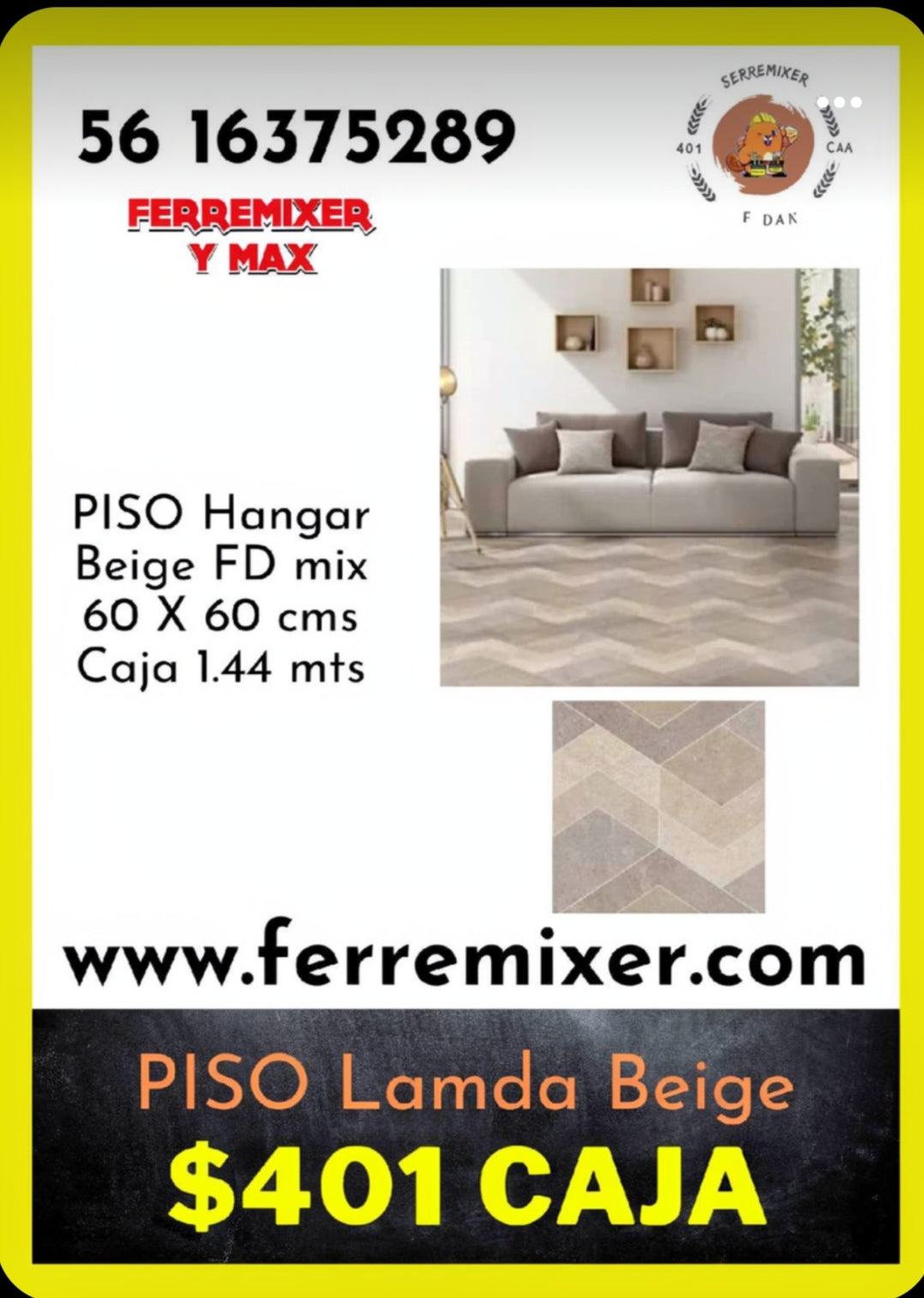 a embellecer tu sueño PISO HANGAR Beige FD mix 60 X 60 cms 1.44 mts CAJA tiempo de entrega: 2 días