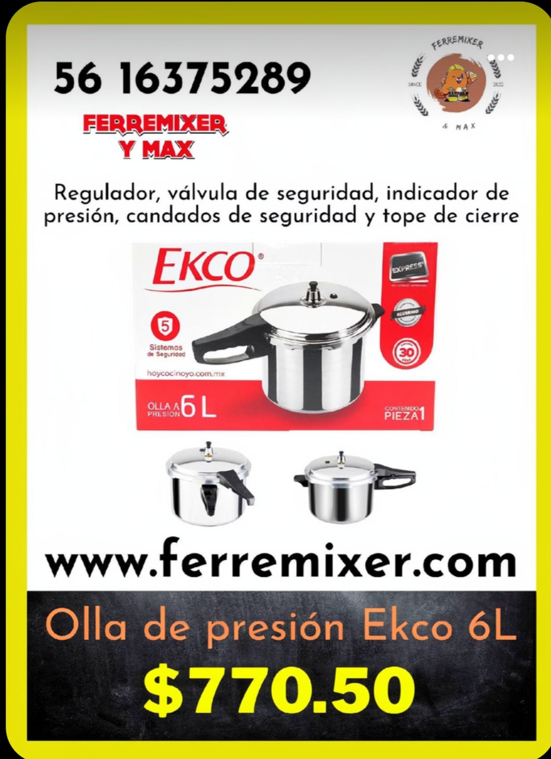 Cocina, Olla express, de presión Ekco, 6 Lts