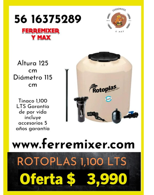 calidad en TINACO ROTOPLAS 1,100 LTS. GARANTIA DE POR VIDA MULTICAPA, INCLUYE ACCESORIOS | Tiempo de entrega: 2 días hábiles