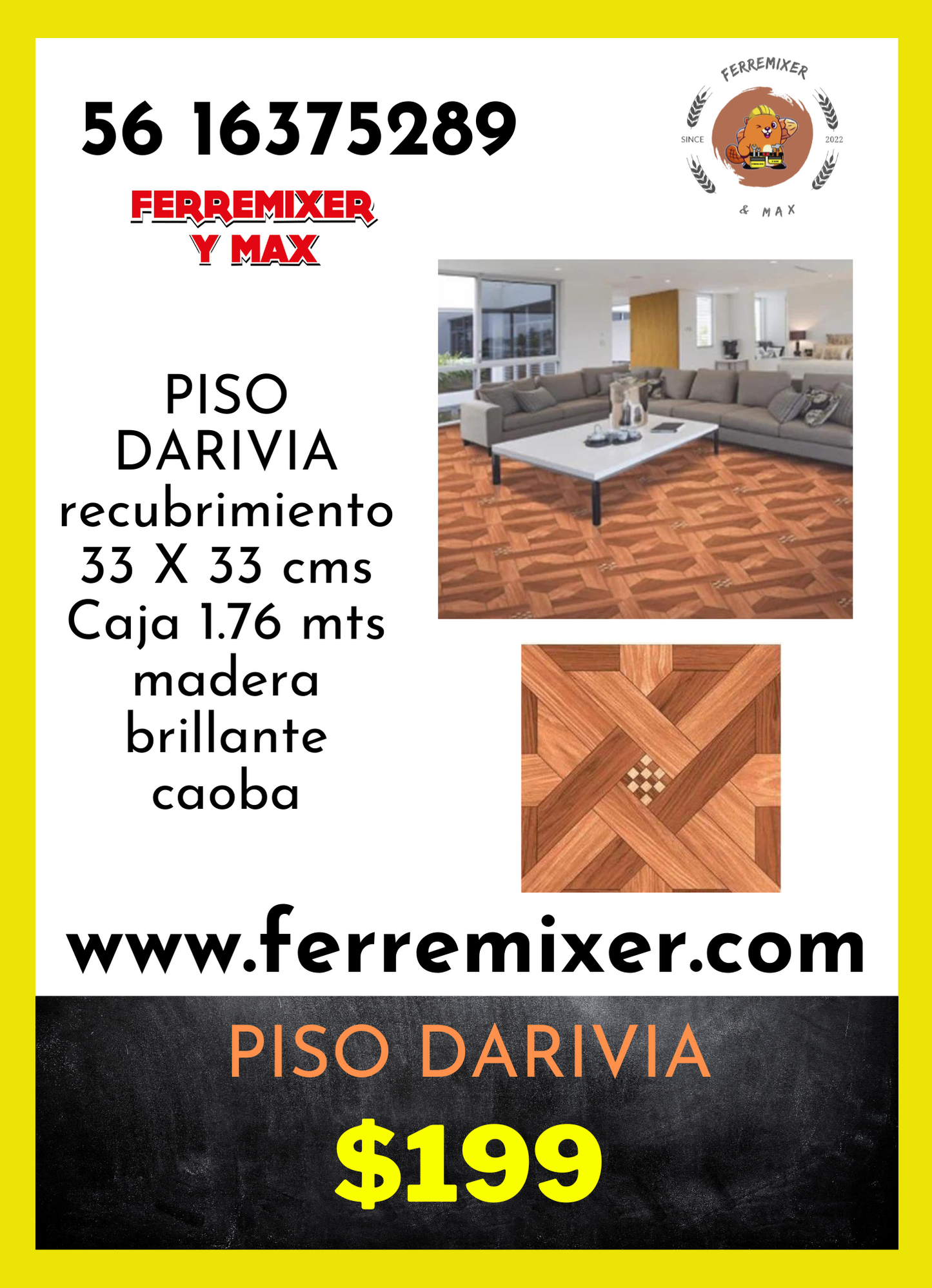 a embellecer tu sueño  PISO DARIVIA madera brillante caoba CAJA 1.76mts