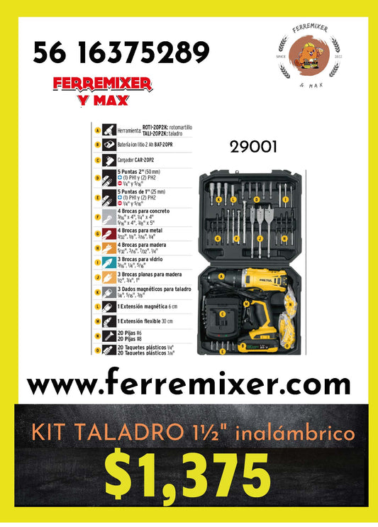 TALADRO KIT 1/2" CON PORTAFOLIO Y ACCESORIOS