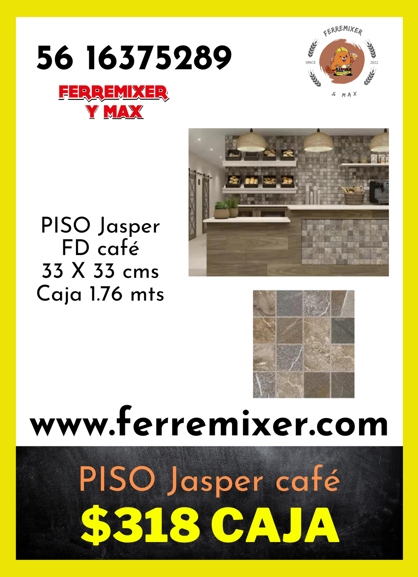 a embellecer tu sueño PISO Jasper FD café   33 X 33 cms  Caja 1.76 mts