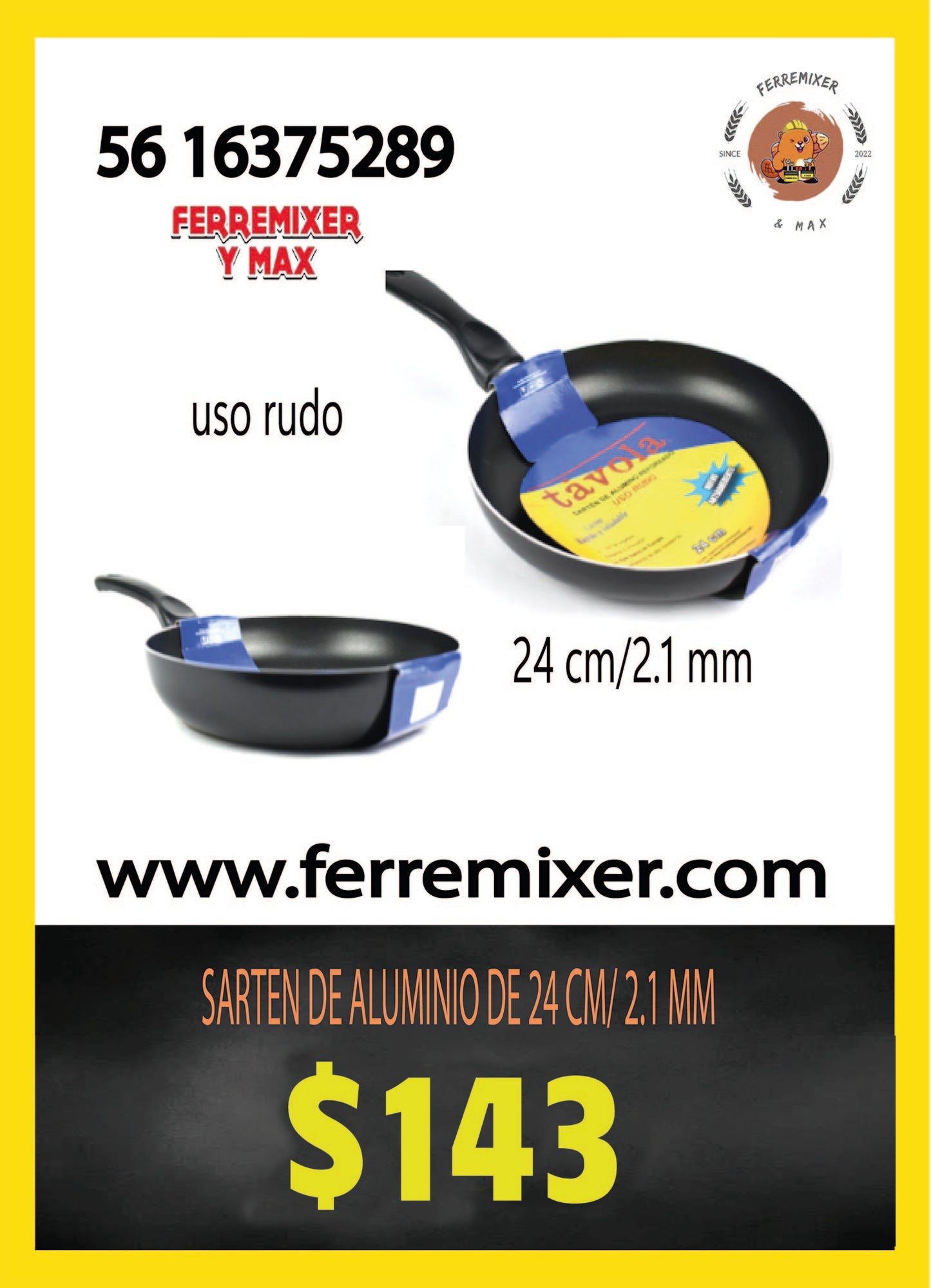 COCINA SARTEN DE ALUMINIO DE 24 CM/ 2.1 MM