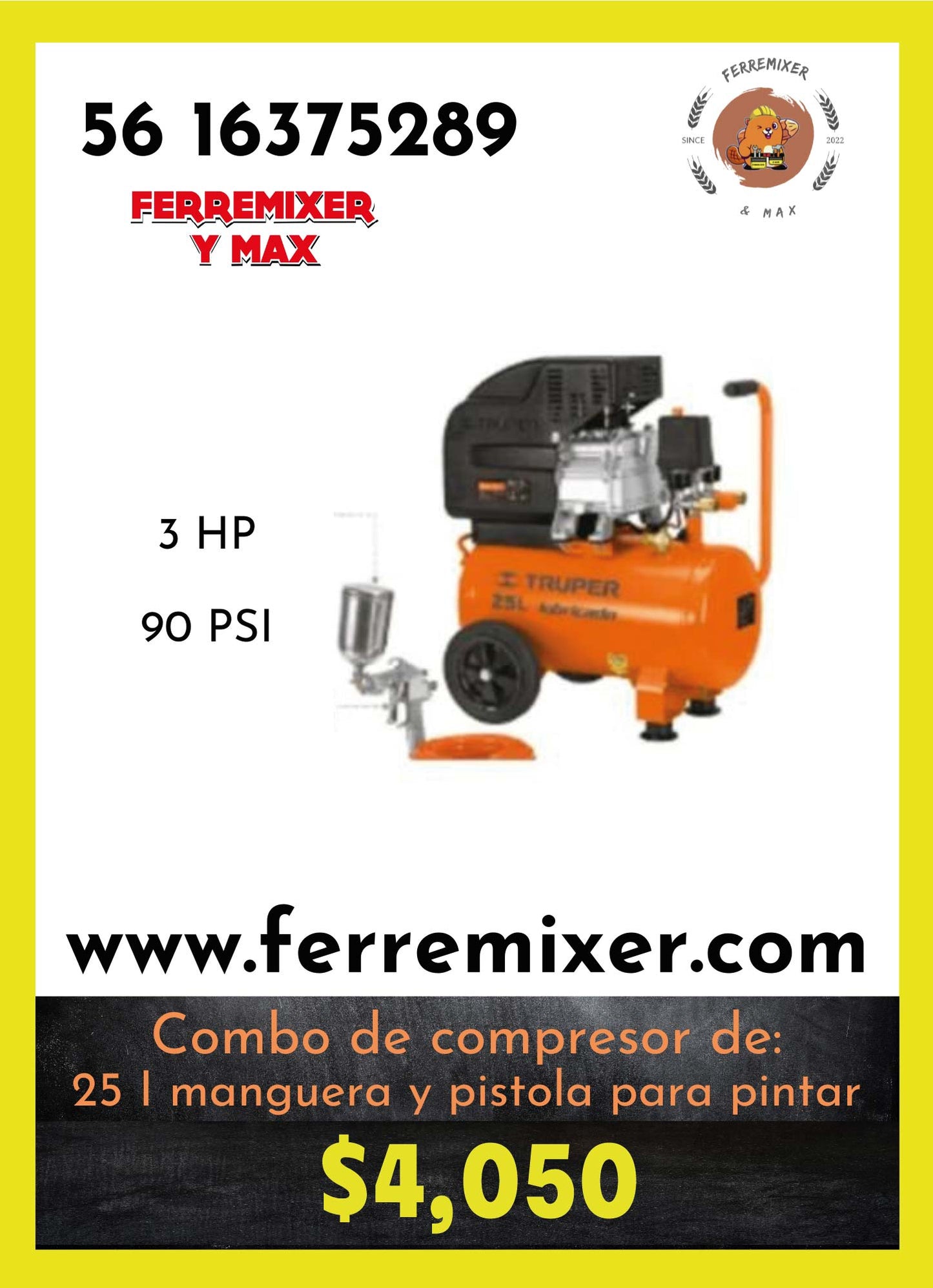 Combo de compresor de 25 l manguera y pistola para pintar  | Tiempo de entrega: 1 día hábil