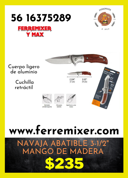 NAVAJA ABATIBLE 3 1/2" CON MANGO DE MADERA