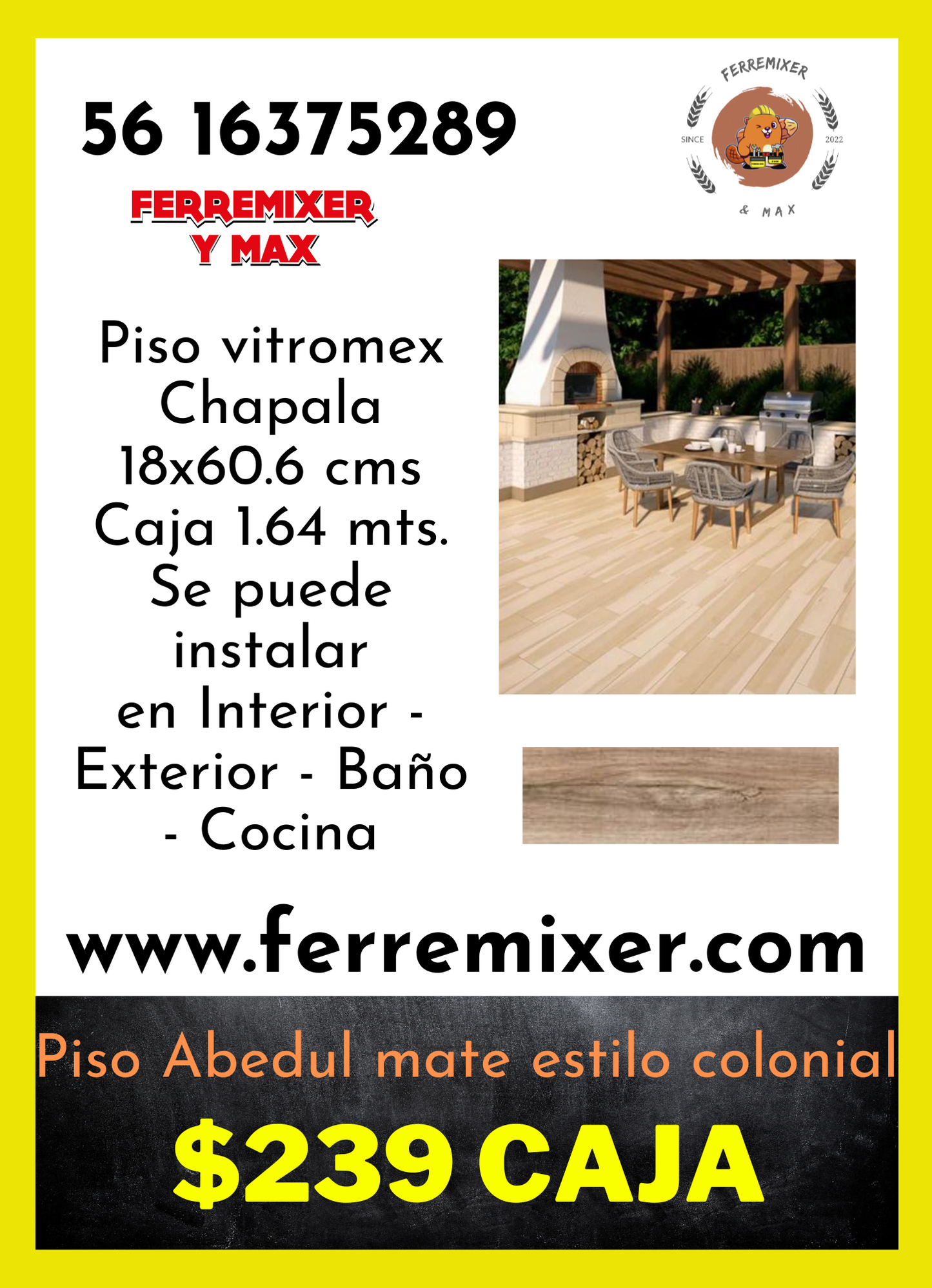 a embellecer tu sueño, PISO CHAPALA VITROMEX BAÑOS Y COCINAS  1.64 mts CAJA