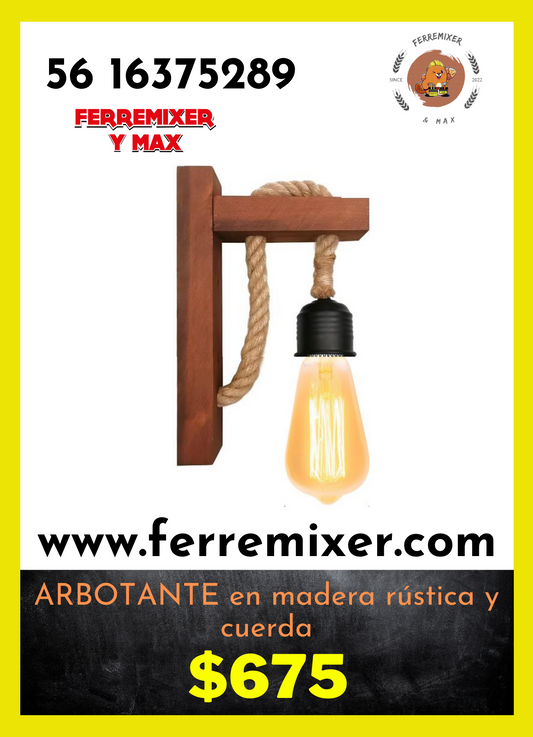 Arbotante en madera rústica y cuerda