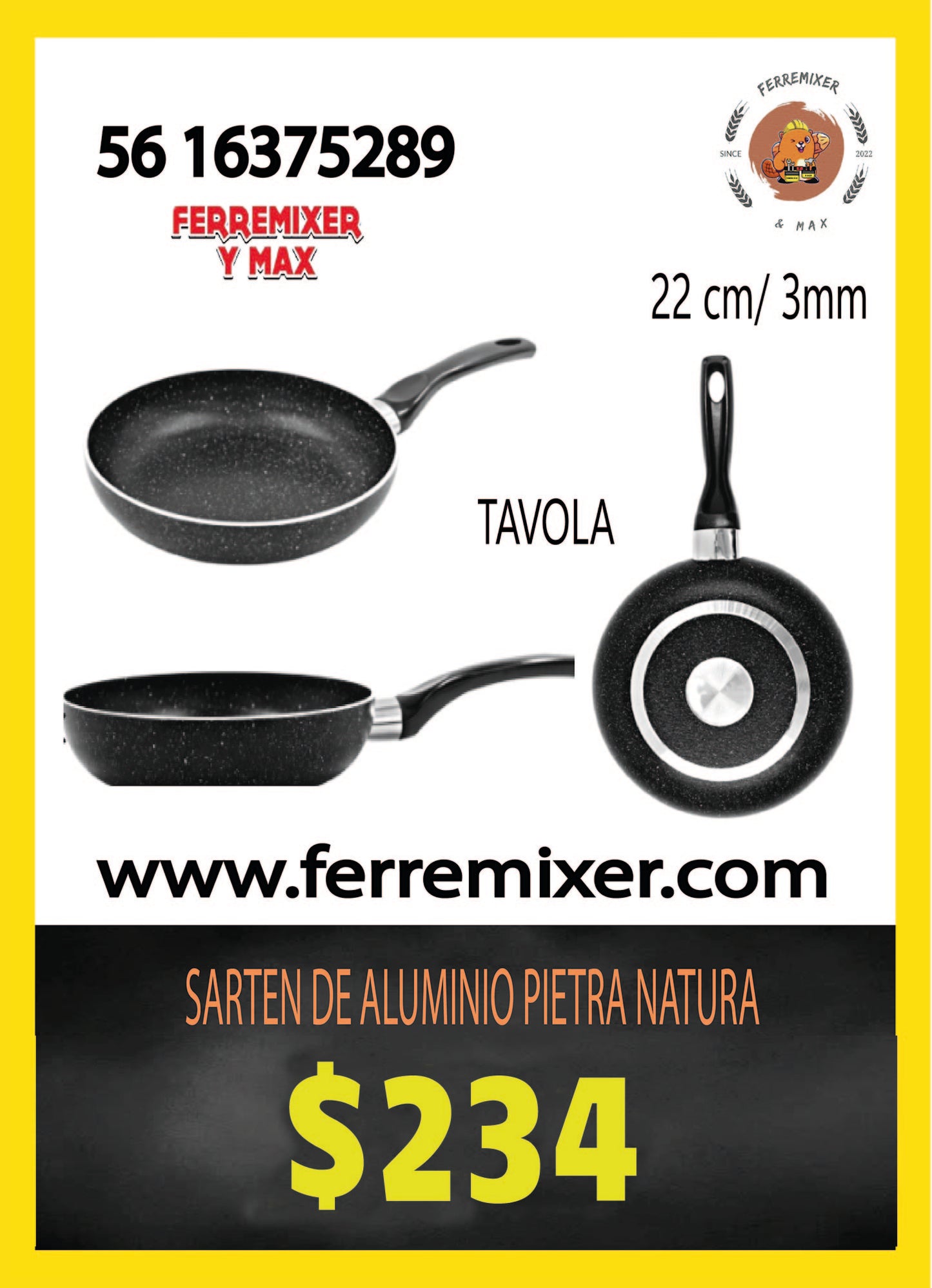 COCINA SARTEN DE ALUMINIO PIETRA NATURA DE 22 CM/ 3MM