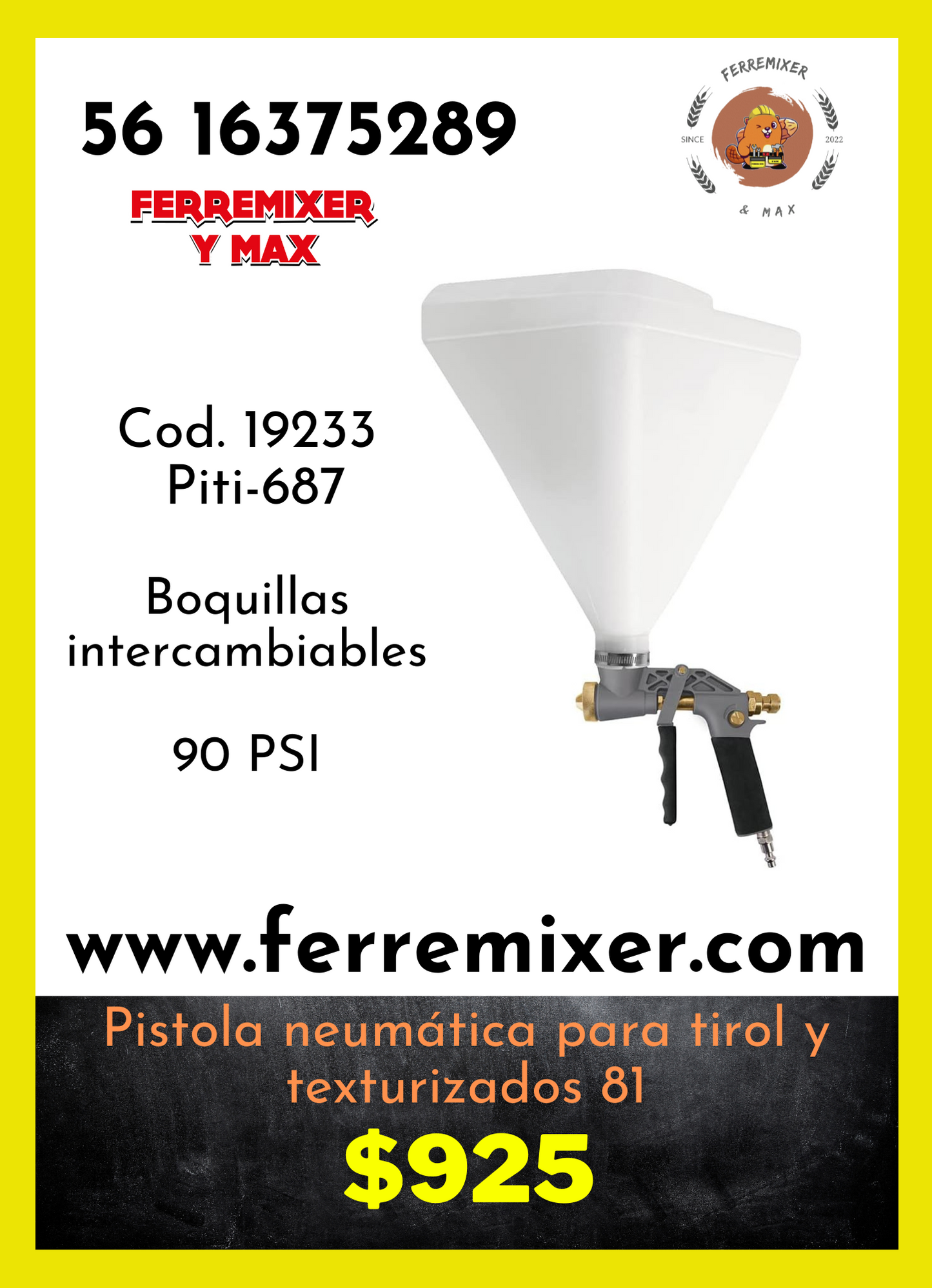 Pistola neumática para tirol y textualizados 8 l   | Tiempo de entrega: 1 día hábil