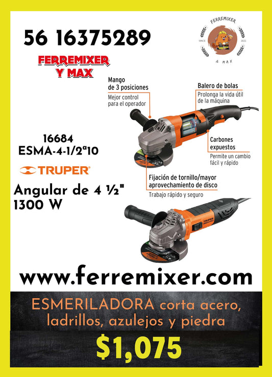 Esmeriladora angular  4 1/2" 9000 rpm incluye Disco abrasivo de 7"  | Tiempo de entrega: 1 día hábil