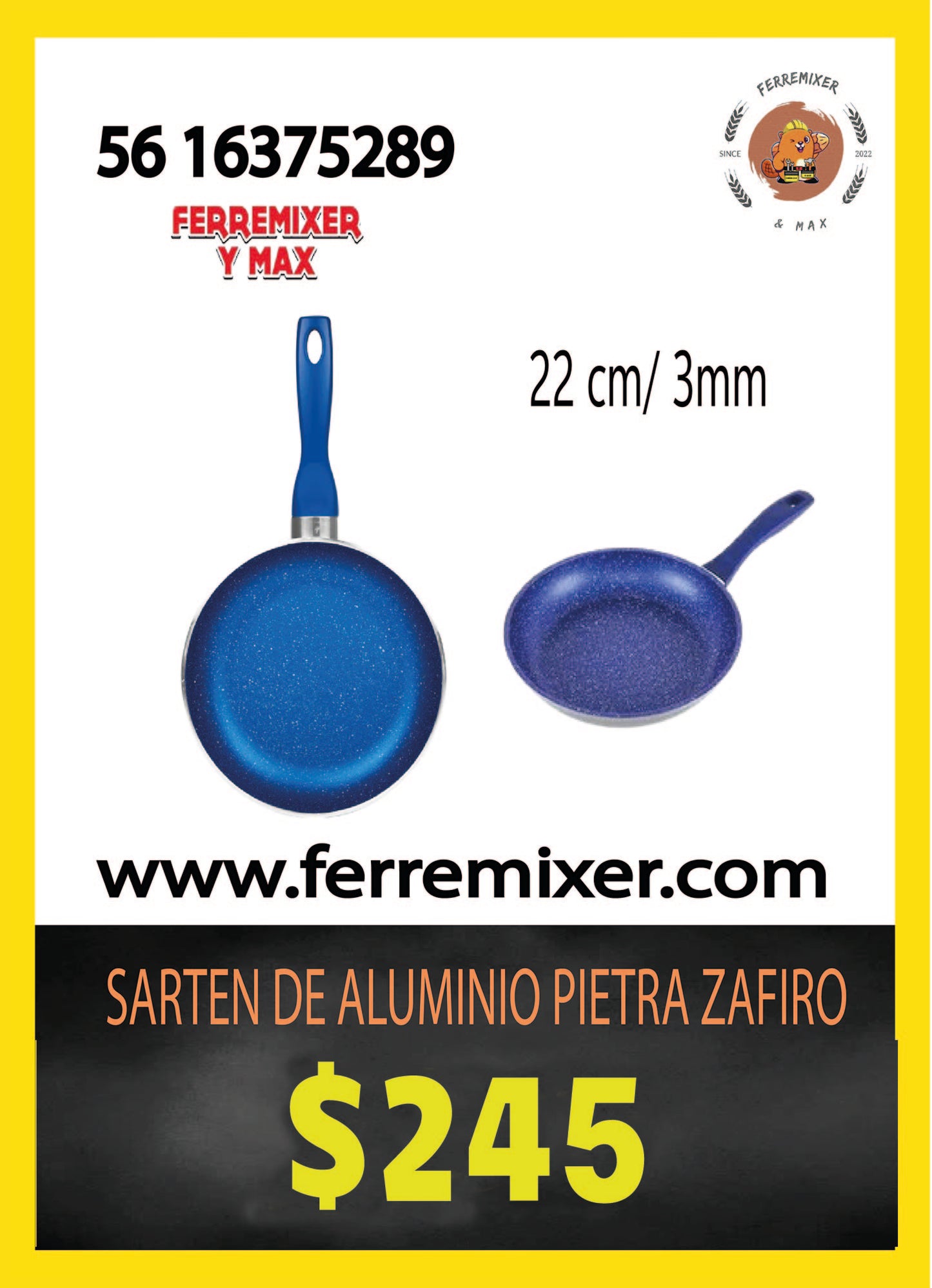 COCINA SARTEN DE ALUMINIO PIETRA ZAFIRO DE 22 CM/ 3MM