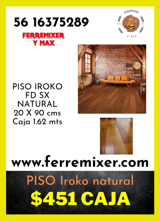 a embellecer tus sueños PISO PISO IROKO FD SX NATURAL 20 X 90 cms    1.62 mts CAJA