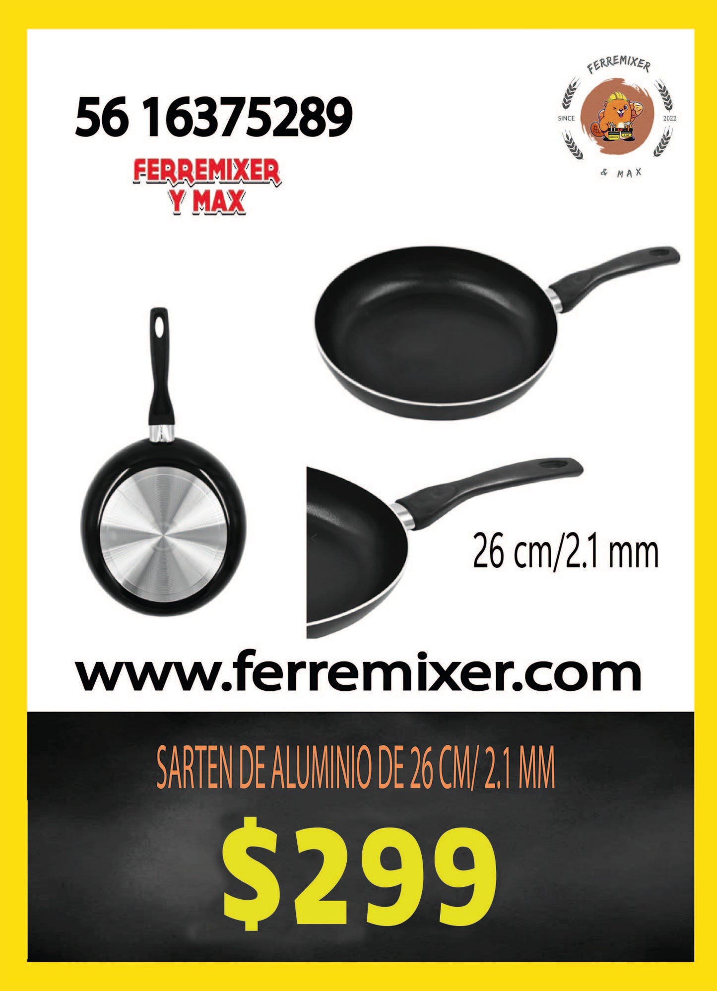 COCINA SARTEN DE ALUMINIO DE 26 CM/ 2.1 MM