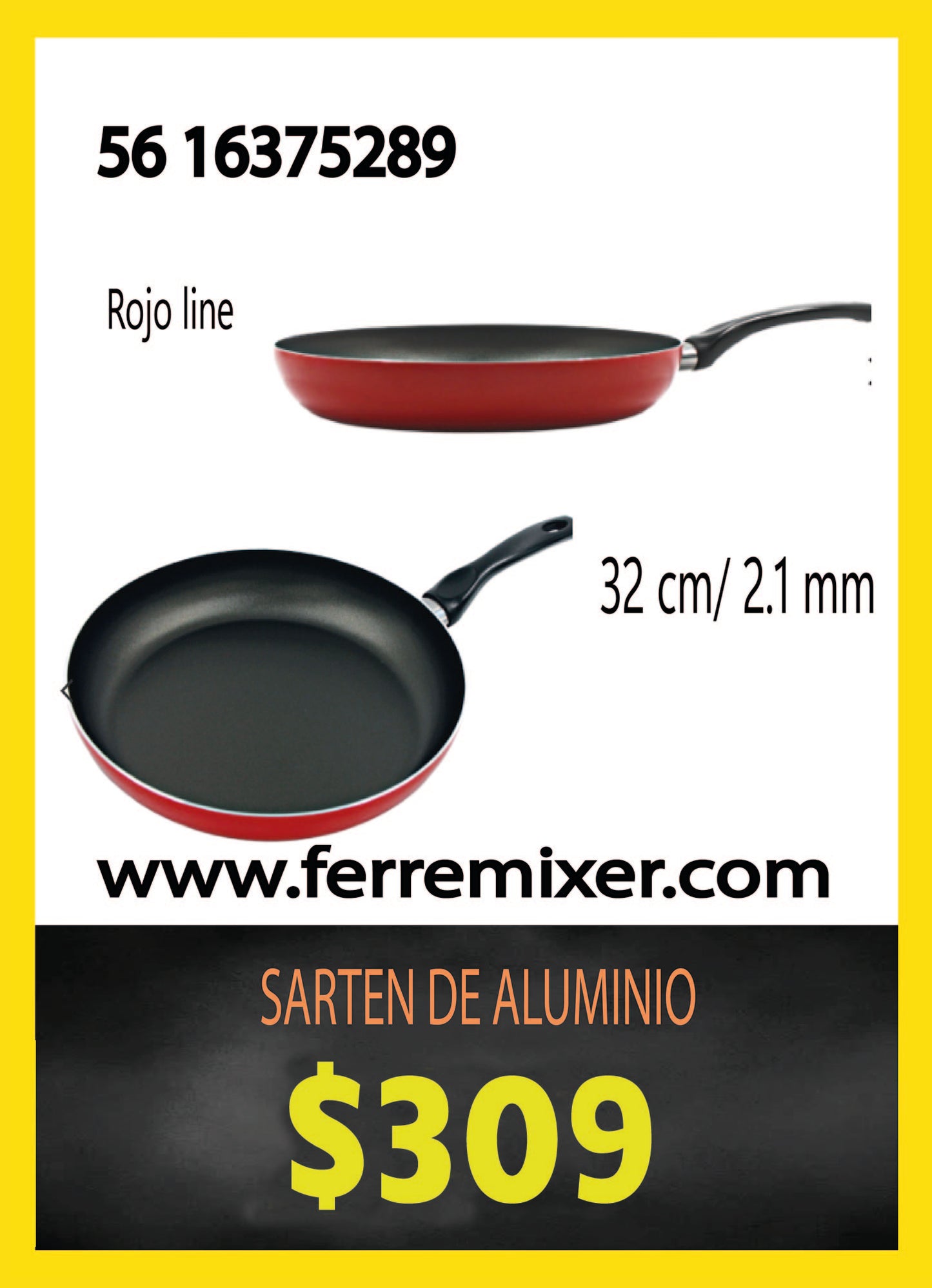 COCINA SARTEN DE ALUMINIO DE 32 CM/ 2.1 MM