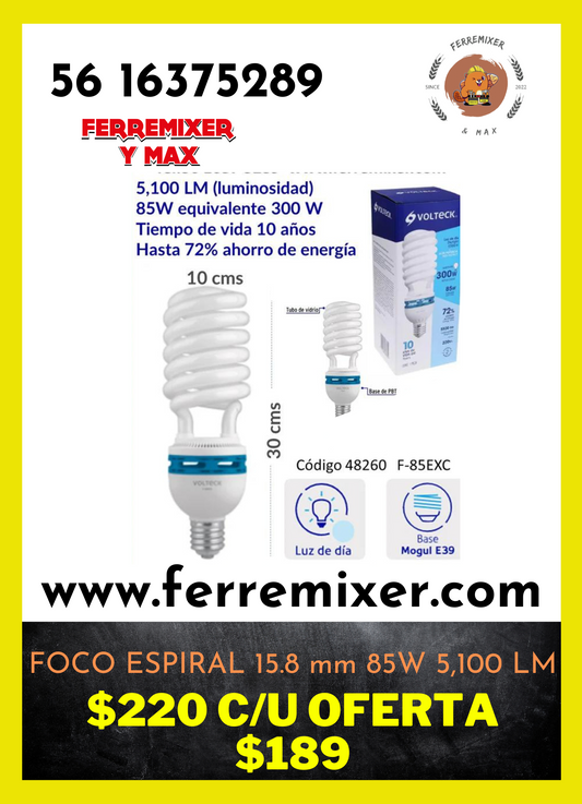 ILUMINA TU ESPACIO, LÁMPARA ESPIRAL 85w  5,000 LM