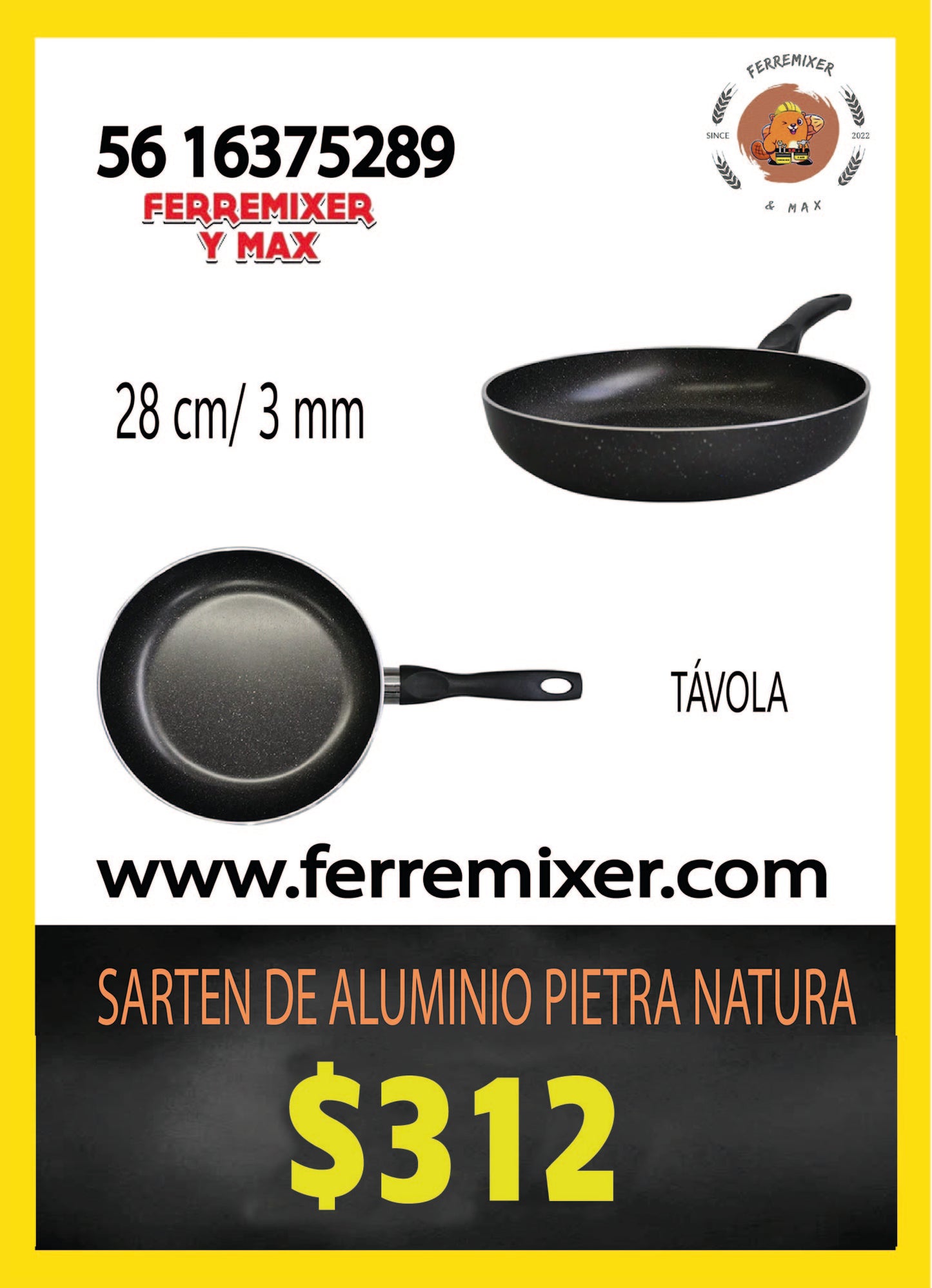 COCINA SARTEN DE ALUMINIO PIETRA NATURA DE 28 CM/ 3MM