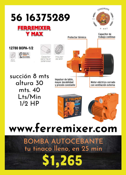 Bomba autocebante 1/2 HP Truper 12780   tiempo de entrega: 2 días hábiles