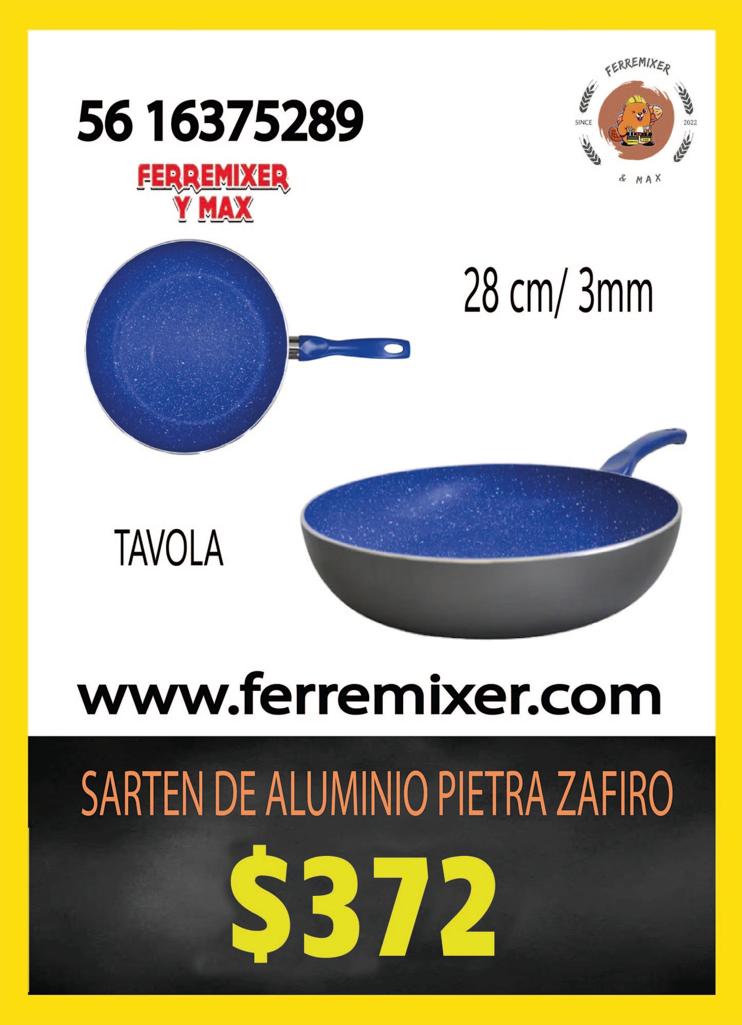 COCINA SARTEN DE ALUMINIO PIETRA ZAFIRO DE 28 CM/ 3MM