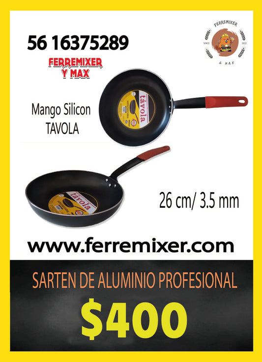 COCINA SARTEN DE ALUMINIO PROFESIONAL 26 CM /3.5 mm MANGO