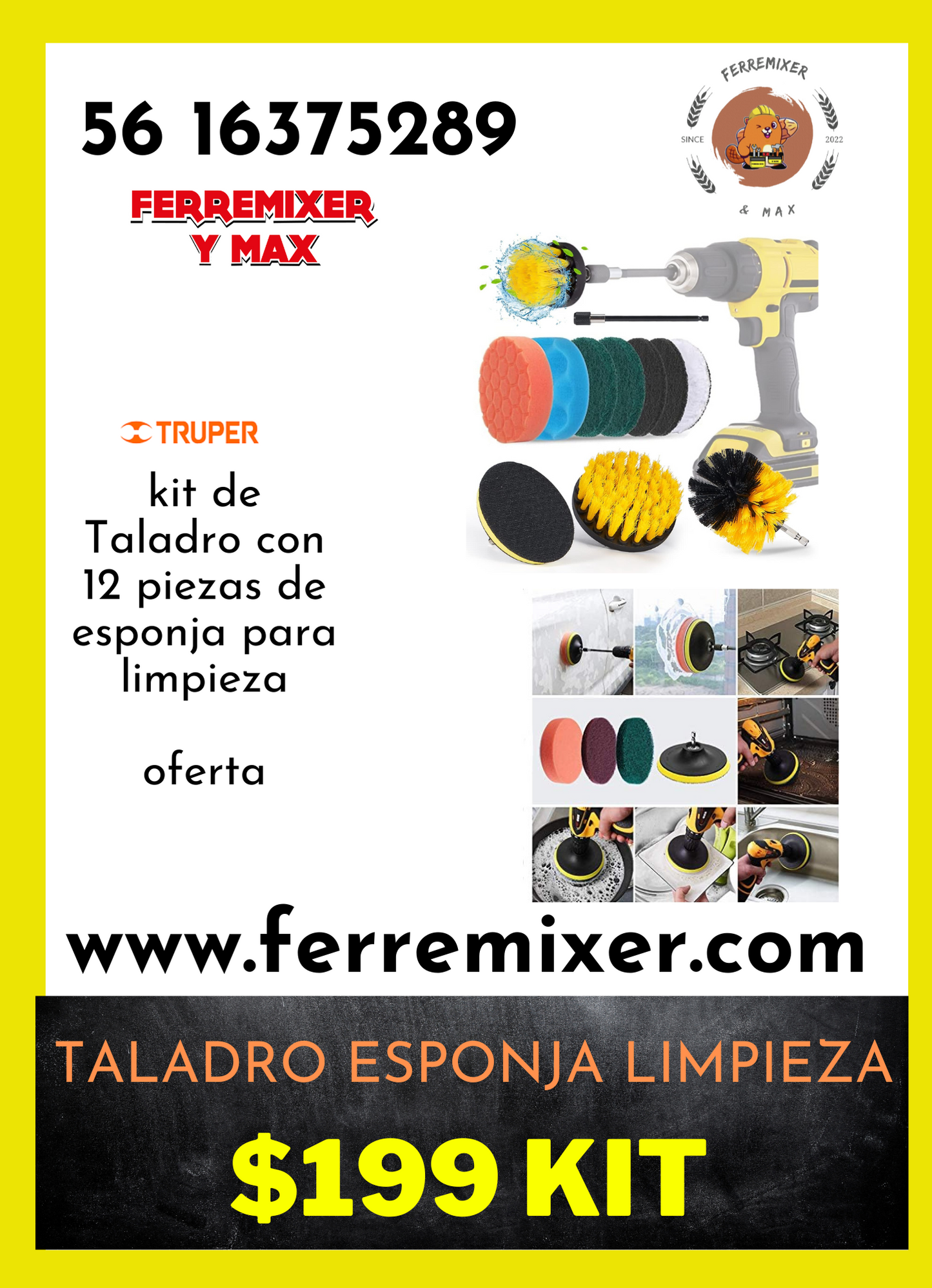 TALADRO KIT CON 12 ESPONJAS PARA LIMPIEZA