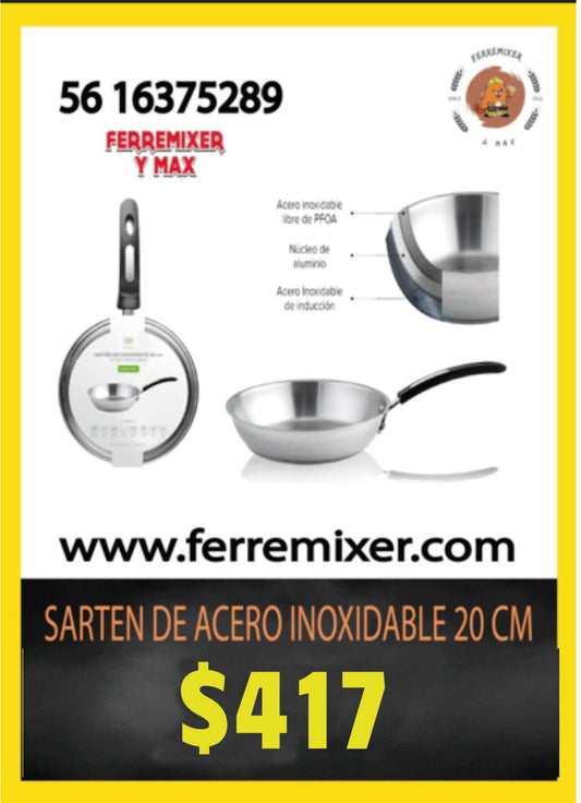 COCINA SARTEN DE ACERO INOXIDABLE 20 cm