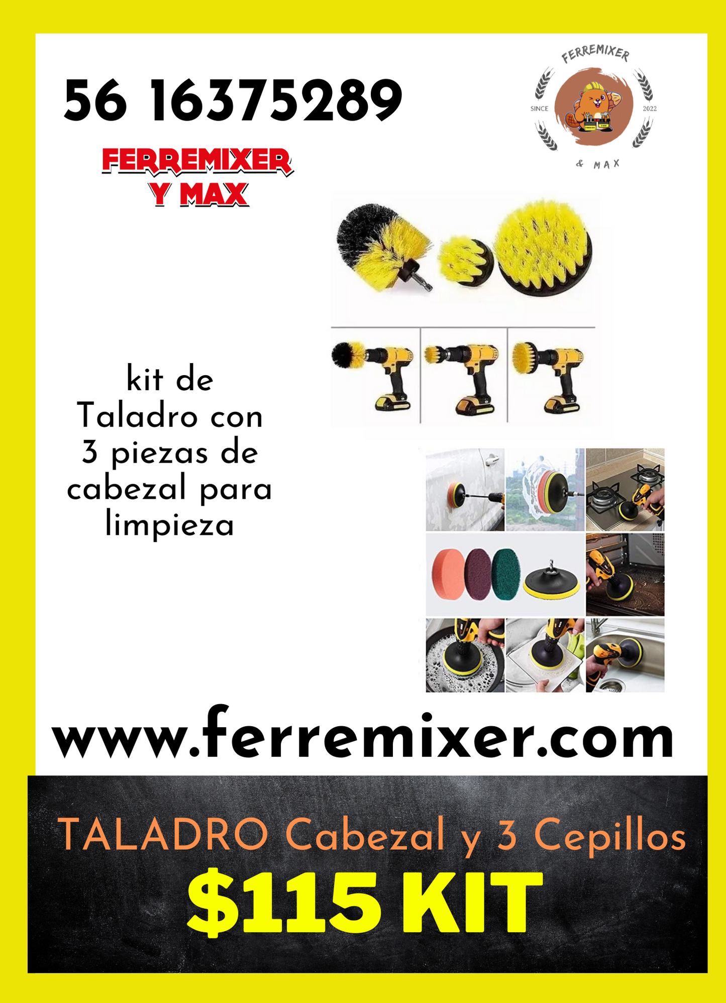 TALADRO KIT CON 3 CEPILLOS DE CABEZAL PARA LIMPIEZA PROFUNDA