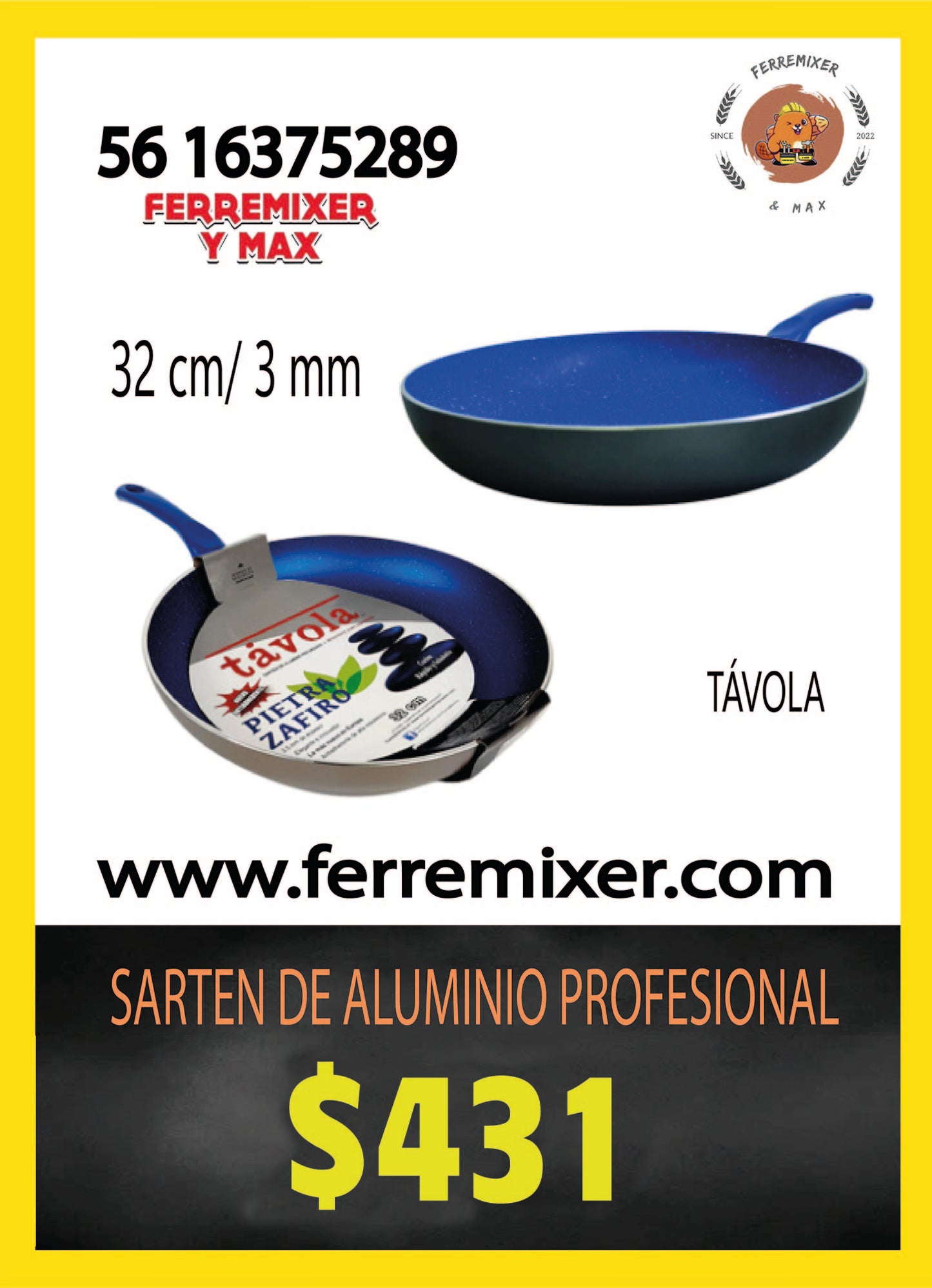 COCINA SARTEN DE ALUMINIO PIETRA ZAFIRO DE 32 CM/ 3MM