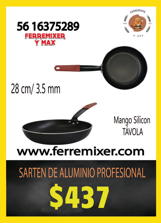 COCINA SARTEN DE ALUMINIO PROFESIONAL 28 CM 3.5 mm CON MANGO SILICÓN