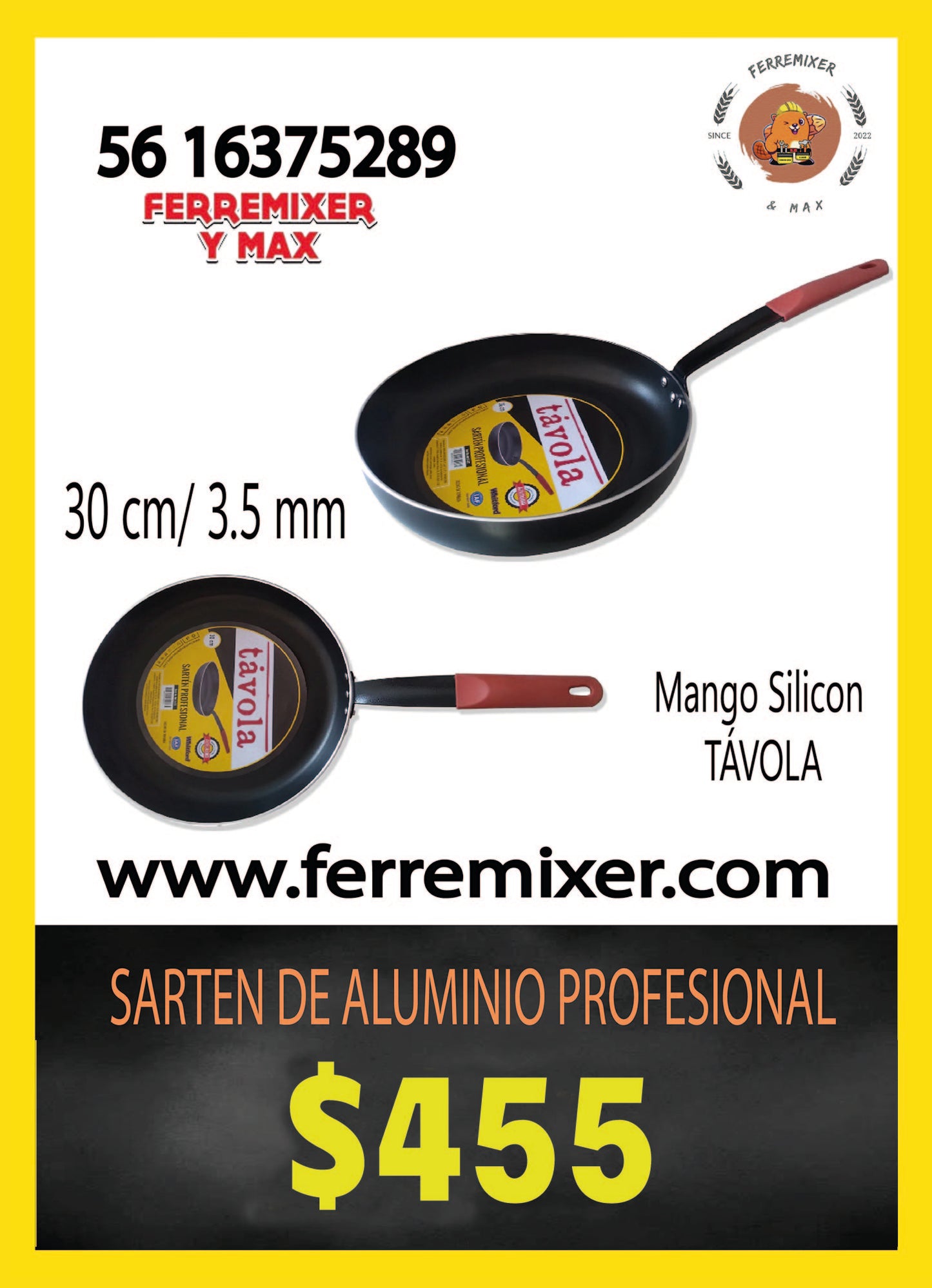 COCINA SARTEN DE ALUMINIO PROFESIONAL 30 CM 3.5 mm CON MANGO SILICÓN